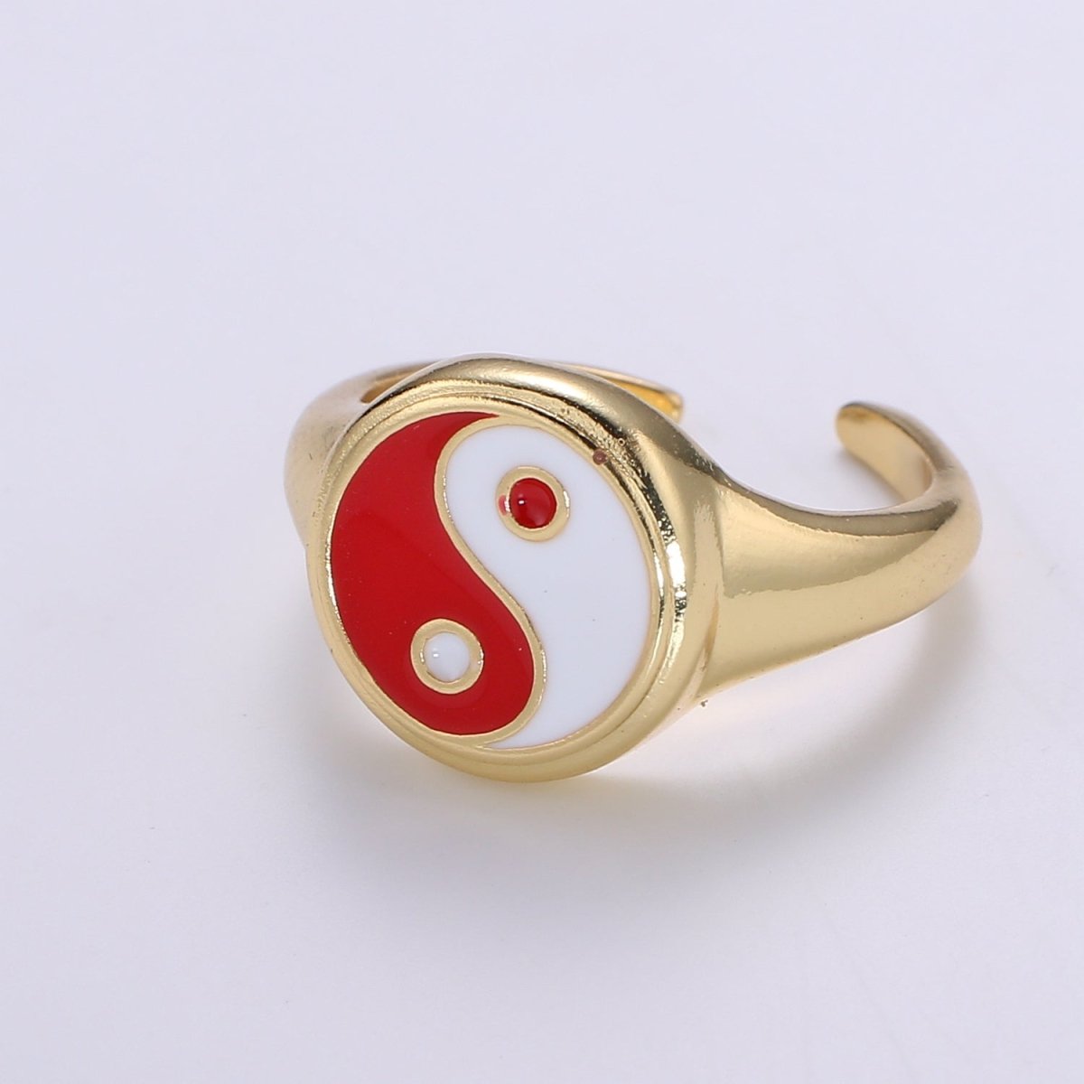 Yin Yang Ring, Signet Ring, Adjustable Gold Ring, Colorful Pastel Enamel Ring, Stackable Ring Black White Pink blue Green Ring for Women - DLUXCA