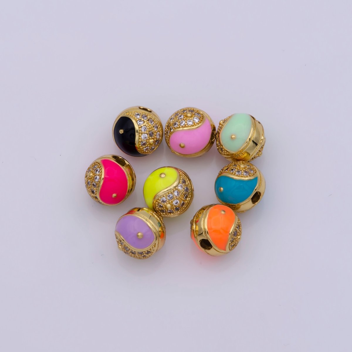 Yin Yang Spacer Bead Enamel Yin and Yang Beads Charms, Cubic Zirconia Jewelry for Bracelet Making B-648 to B-662 - DLUXCA