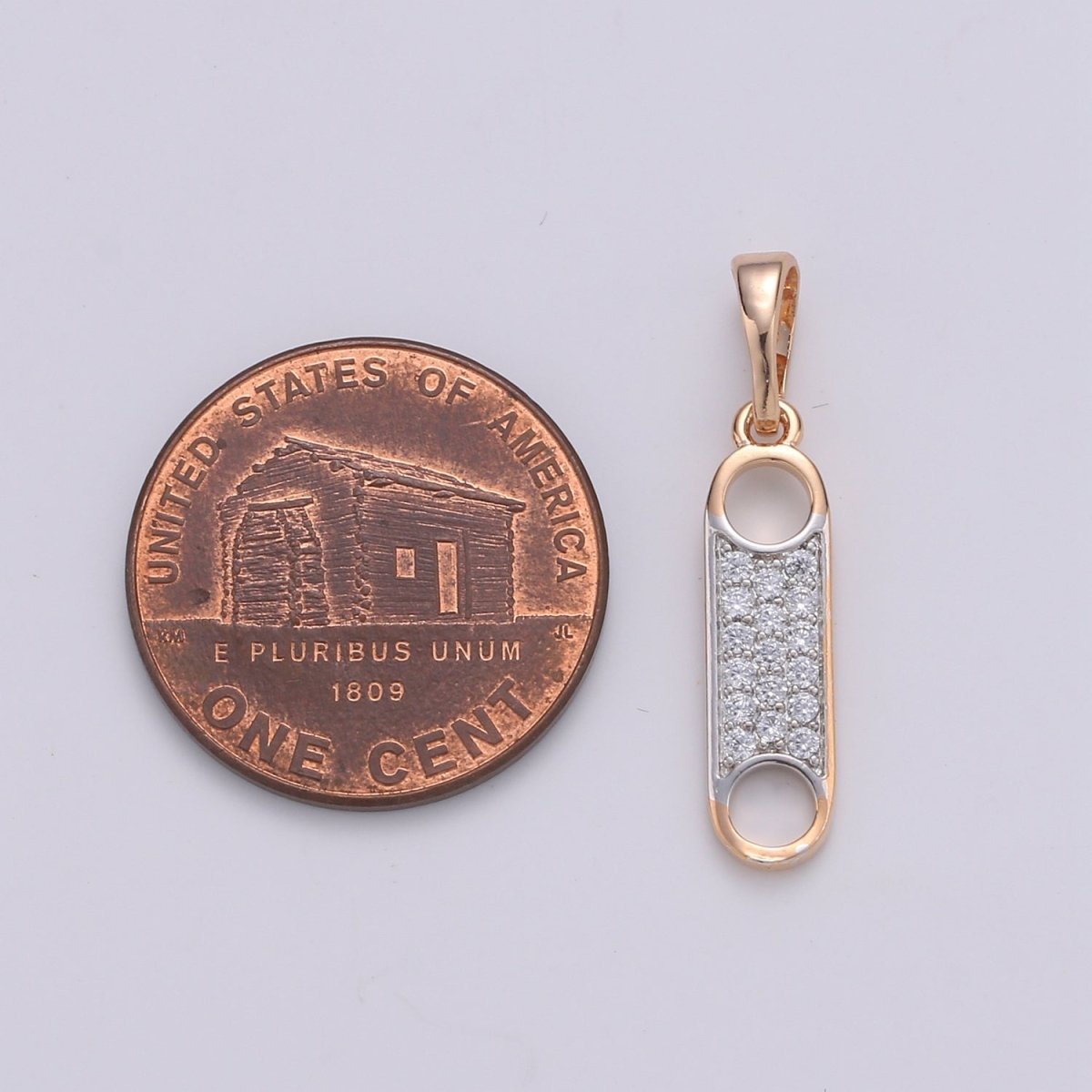 Zipper Charm Rose Gold filled Pendant Dangle Charm cubic zirconia Charm for Necklace Component, J-100 - DLUXCA