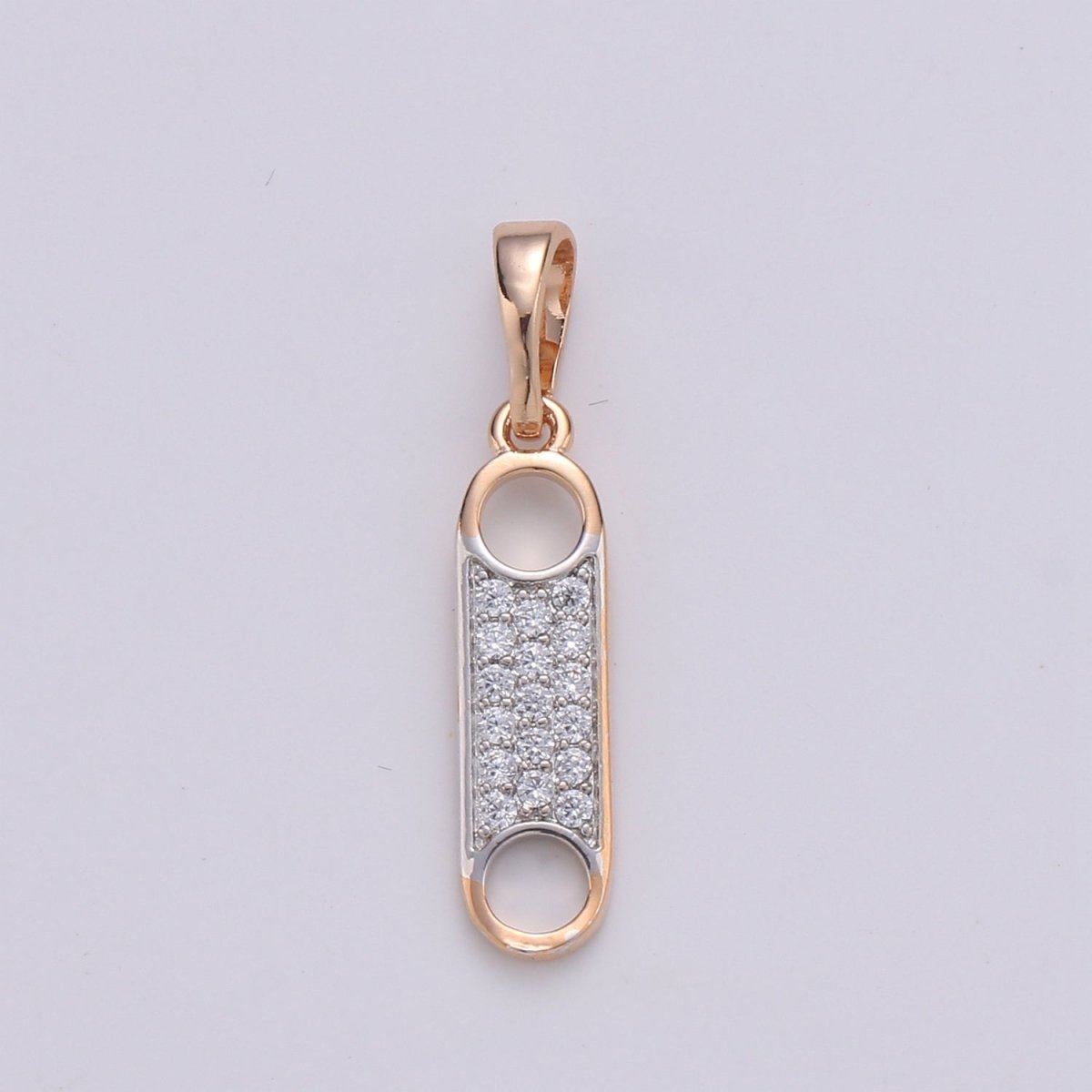 Zipper Charm Rose Gold filled Pendant Dangle Charm cubic zirconia Charm for Necklace Component, J-100 - DLUXCA