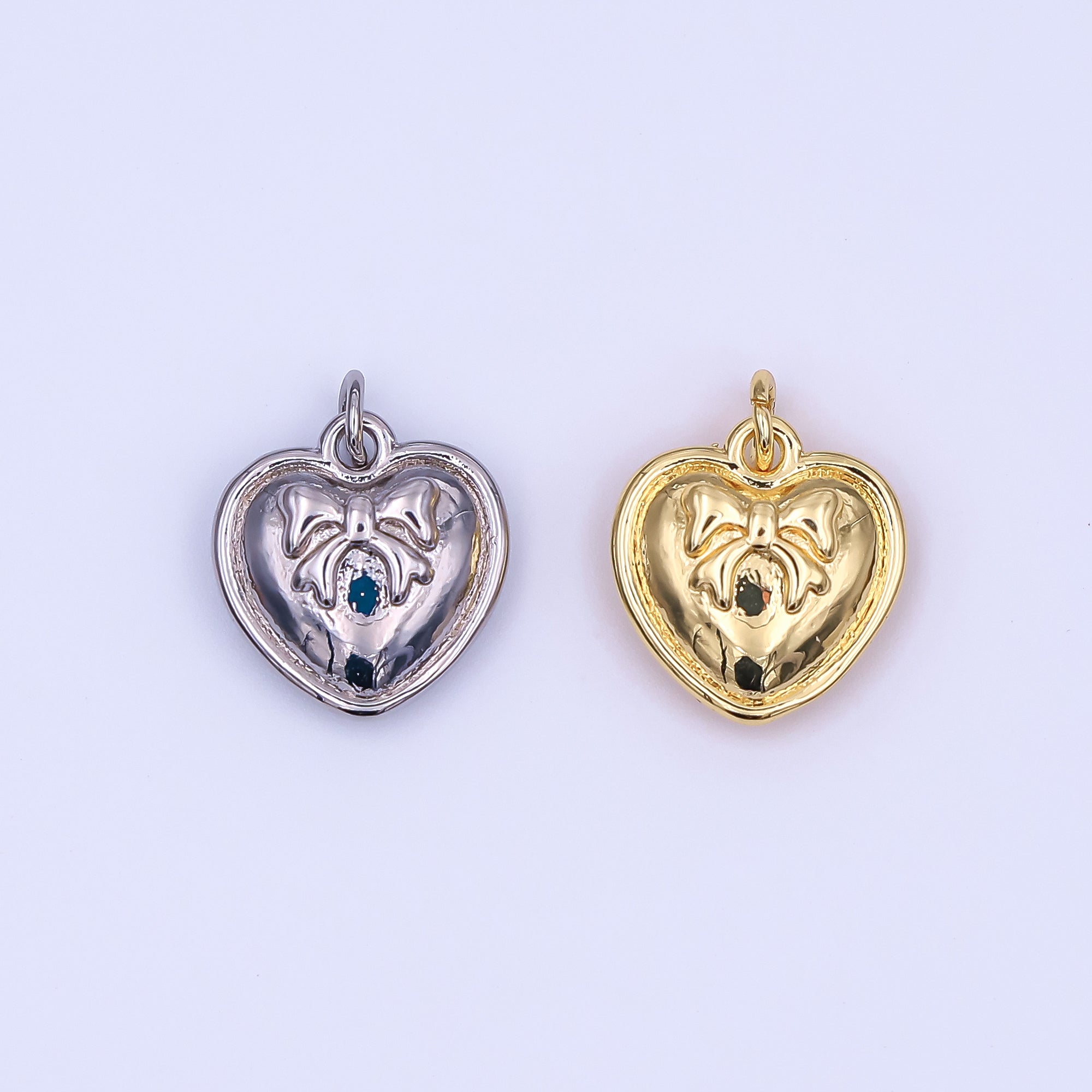 24K Gold Filled 15mm Wrapped in Love Ribbon Bow Heart Charm in Gold & Silver | AF488