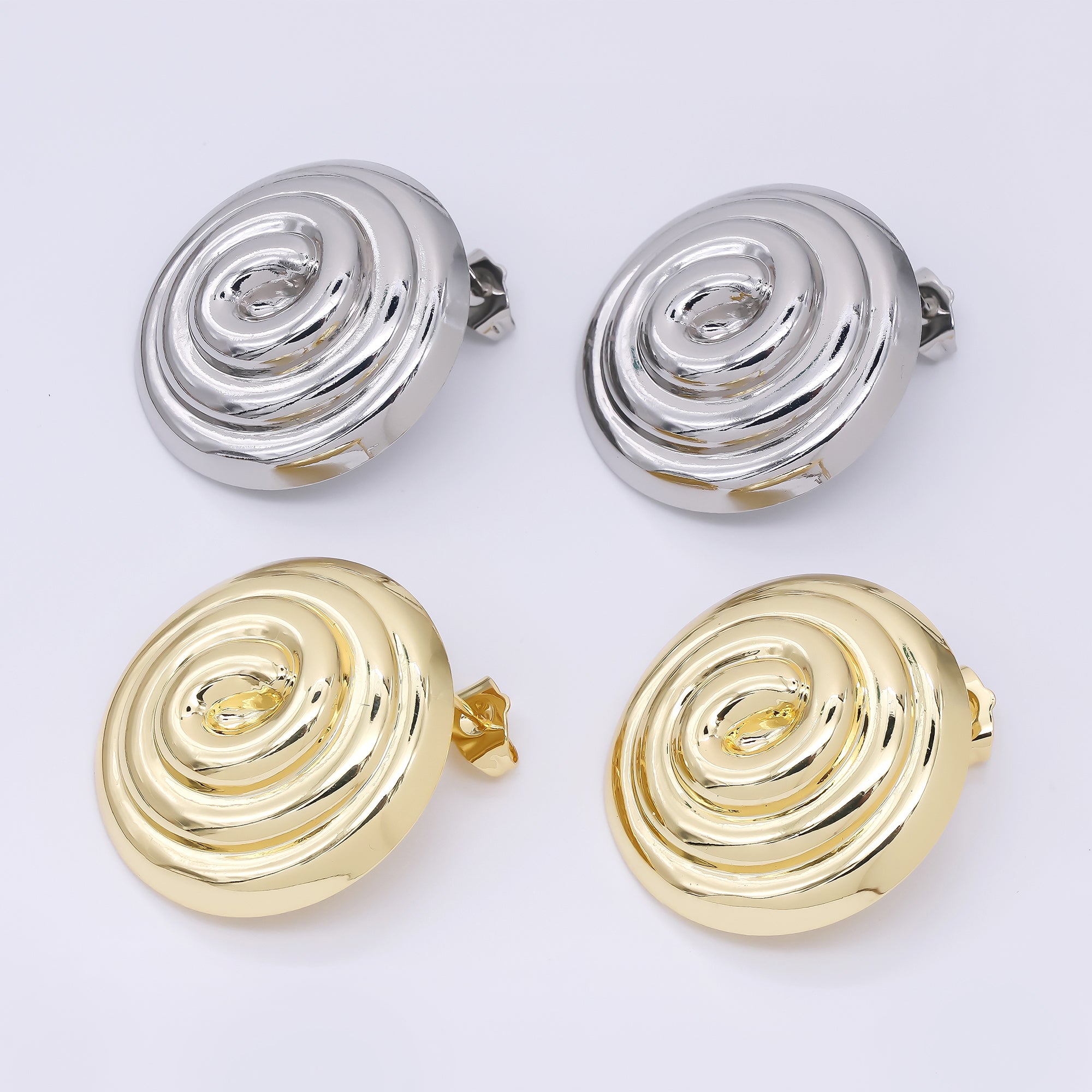 24K Gold Filled 30mm Spiral Round Studs Earrings in Gold & Silver | AJ087 AJ088