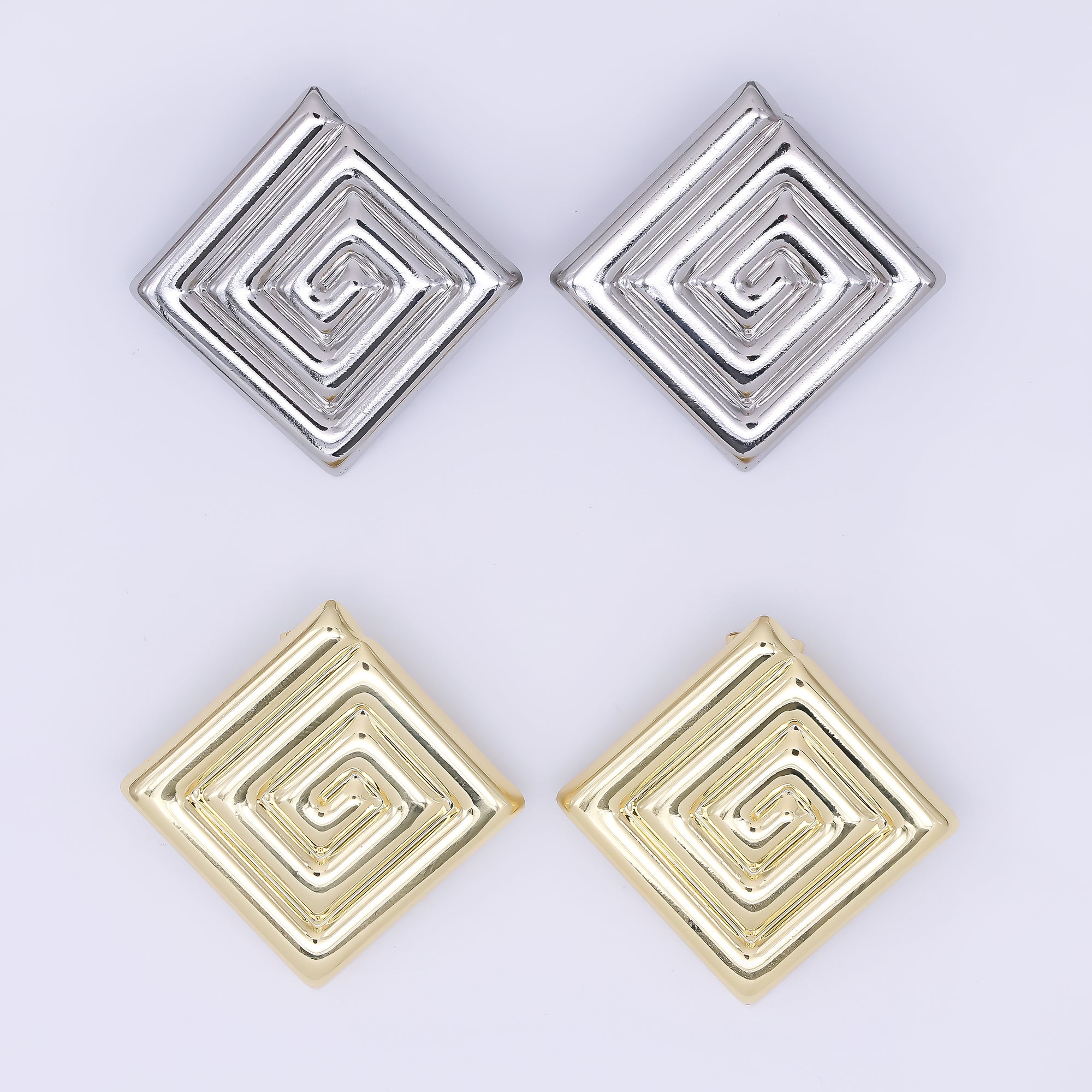 24K Gold Filled 30mm Maze Rhombus Statement Studs Earrings in Gold & Silver | AJ085 AJ086