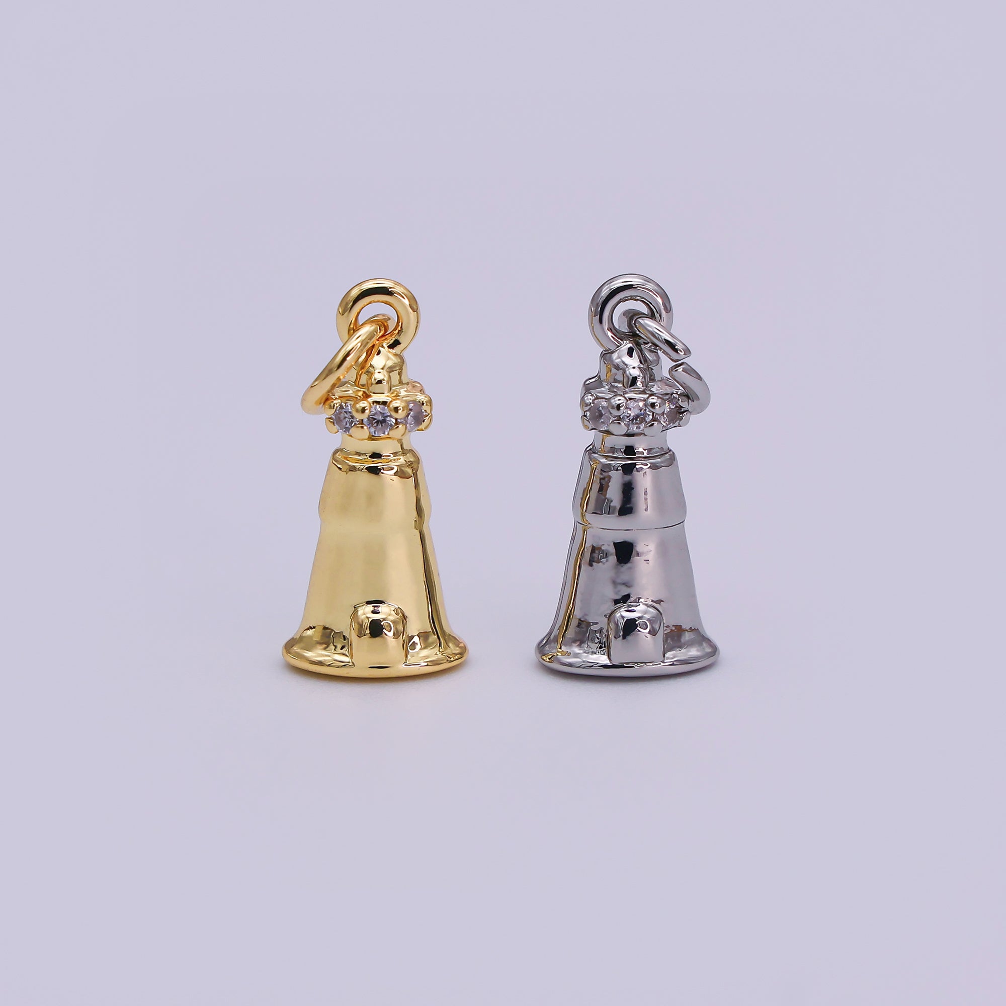 24K Gold Filled 16mm Round CZ Jingle Bell Holiday Charm in Gold & Silver | AJ-349