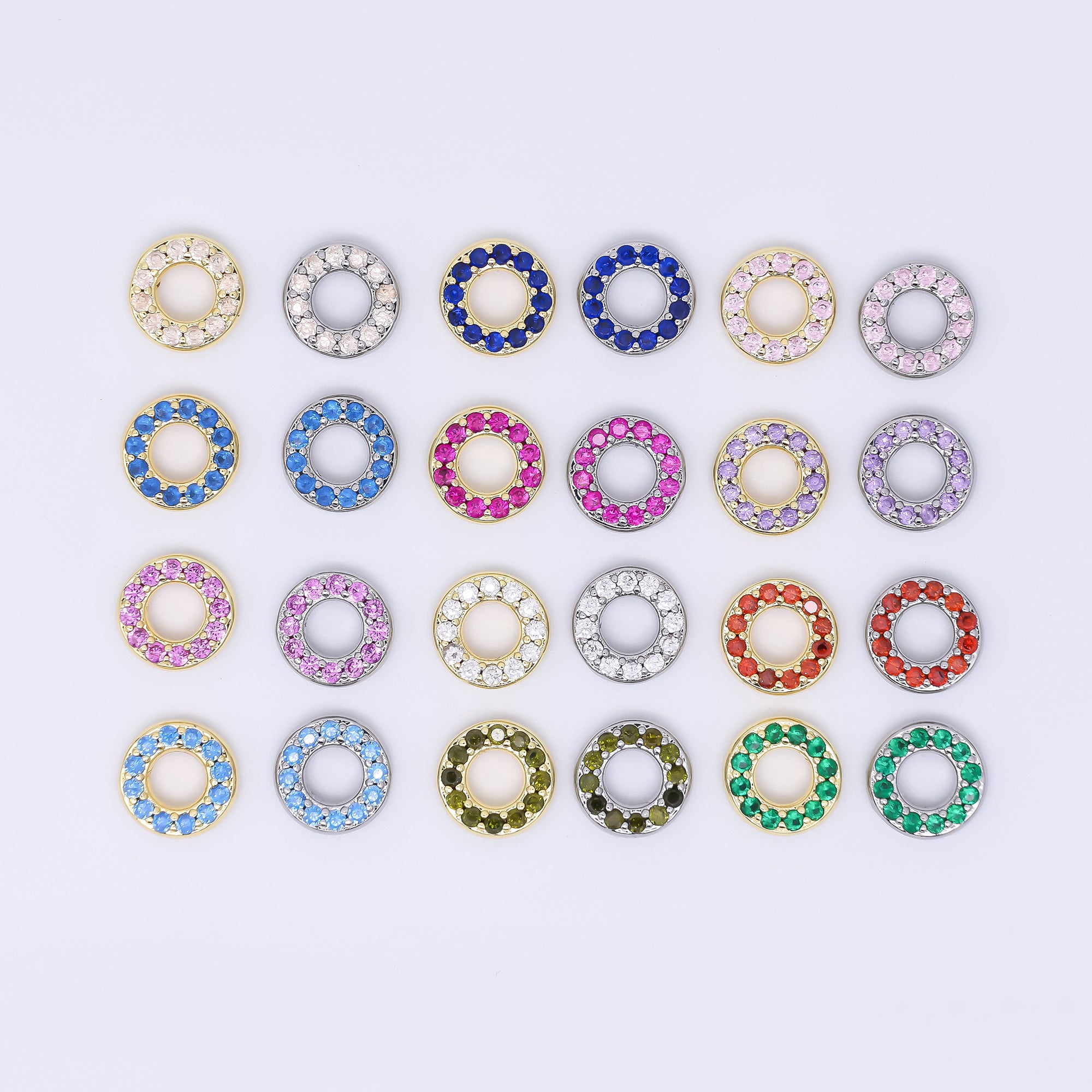 24K Gold Filled 9mm Birthstone Micro Paved CZ Open Round Bead in Gold & Silver | B592 - B815