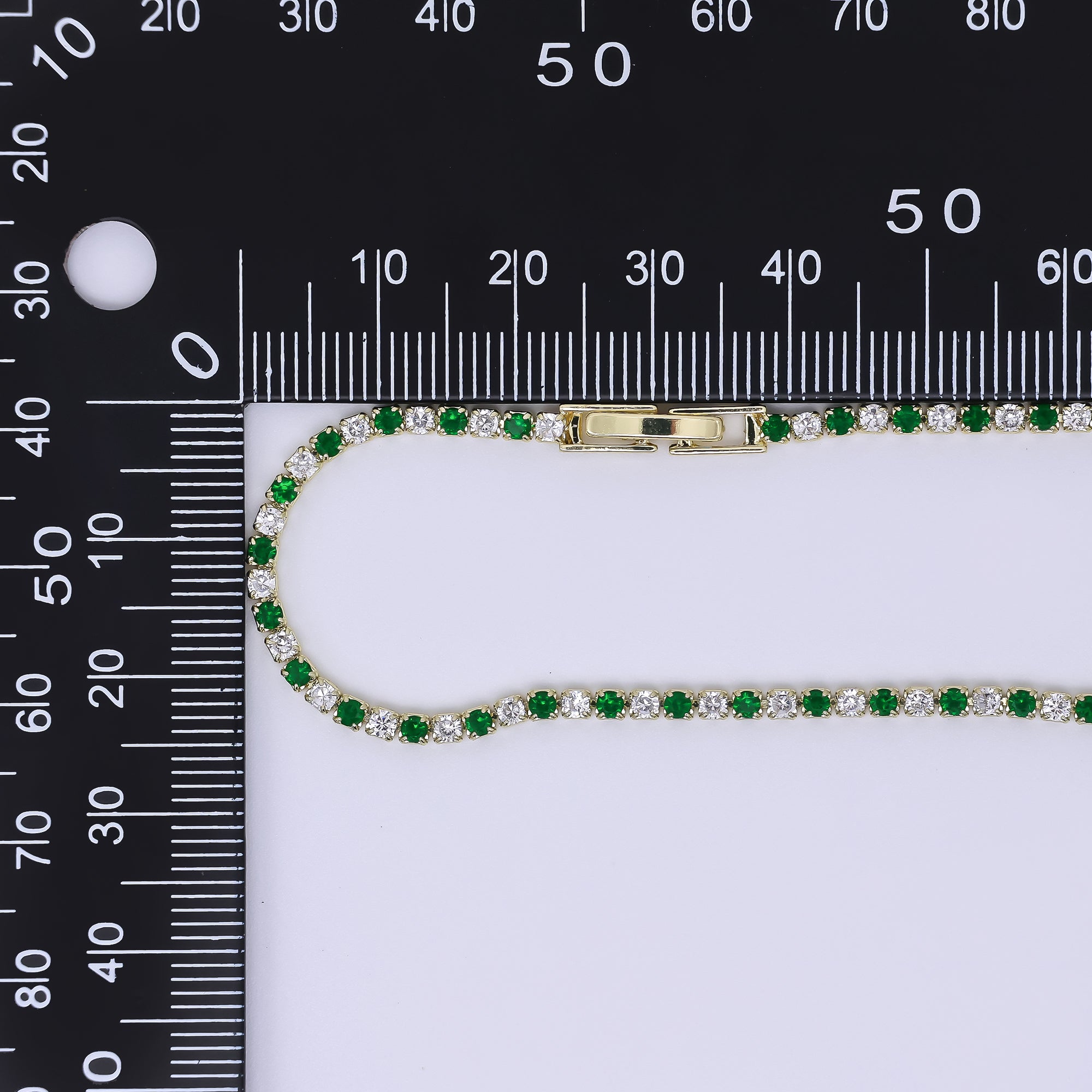 24K Gold Filled 2.2mm Green, Blue Round CZ Alternating Two-Toned 7 Inches Tennis Bracelet | WA-3819 - WA-3820