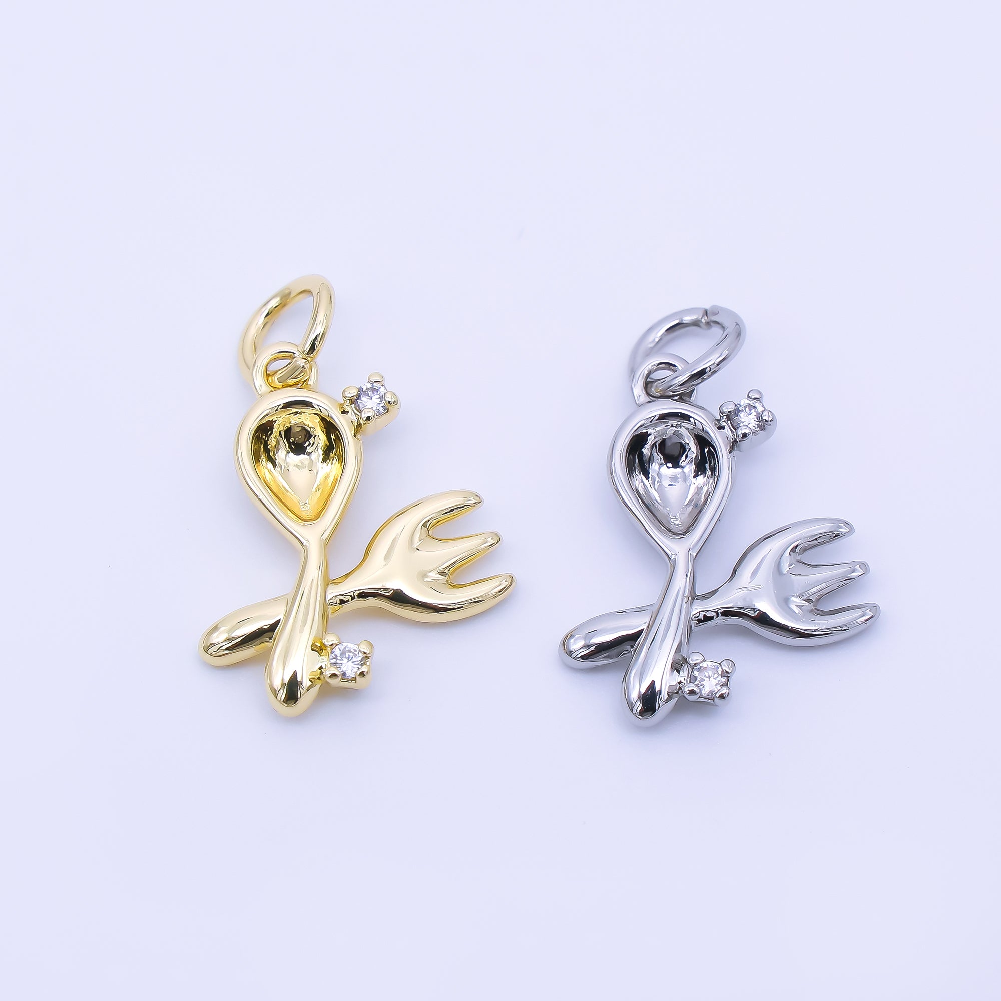 14K Gold Filled 16mm Twin Oval CZ Spoon, Fork Kitchen Utensils Charm | AF1292
