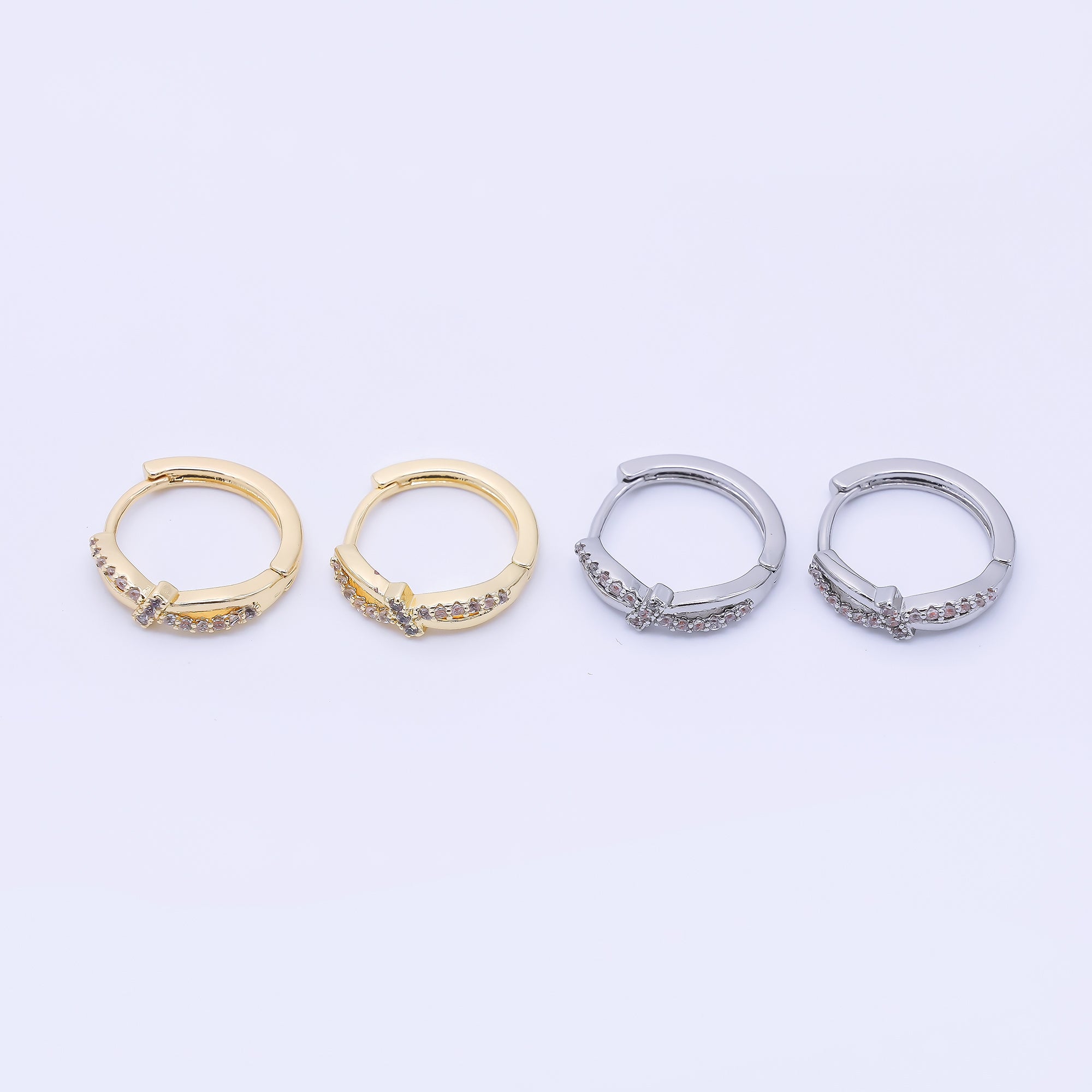 24K Gold Filled Micro Paved CZ Cluster Bow Lever Back Hoops Earrings in Gold & Silver | AB1601 AB1602