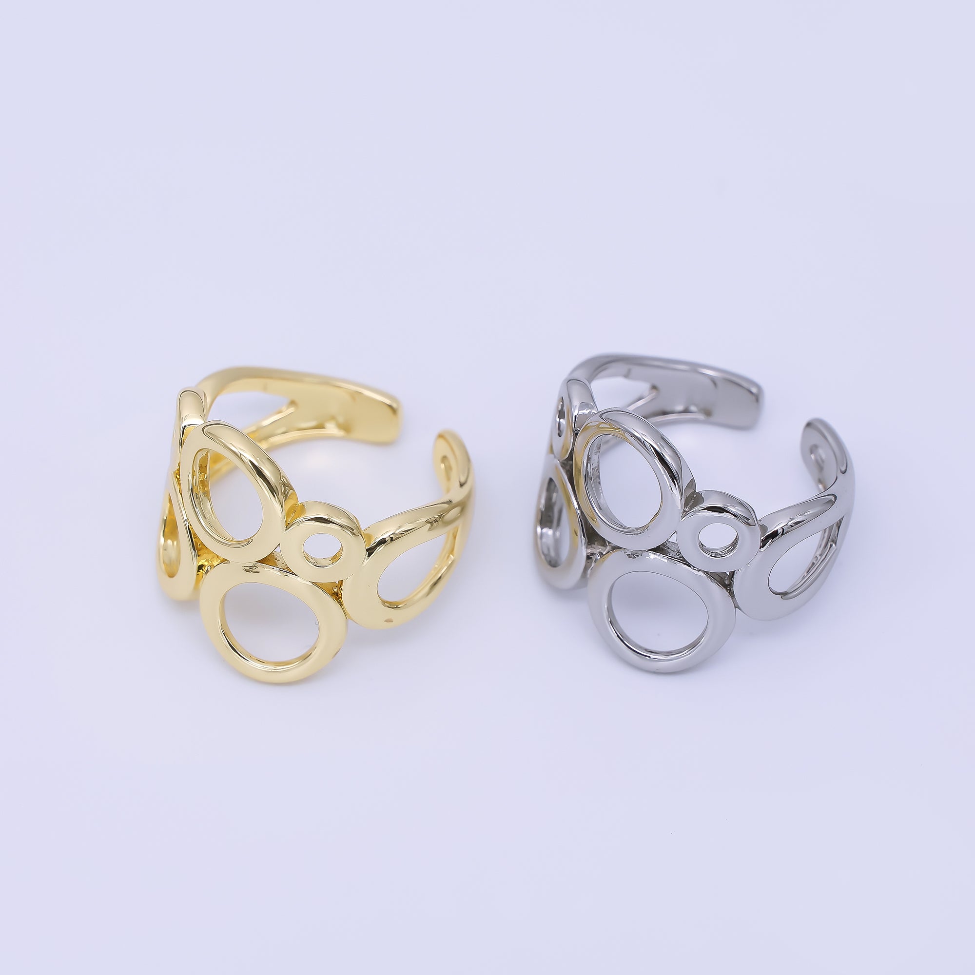 24K Gold Filled Geometrical Hollow Round Set Ring in Gold & Silver | O1641 O1642