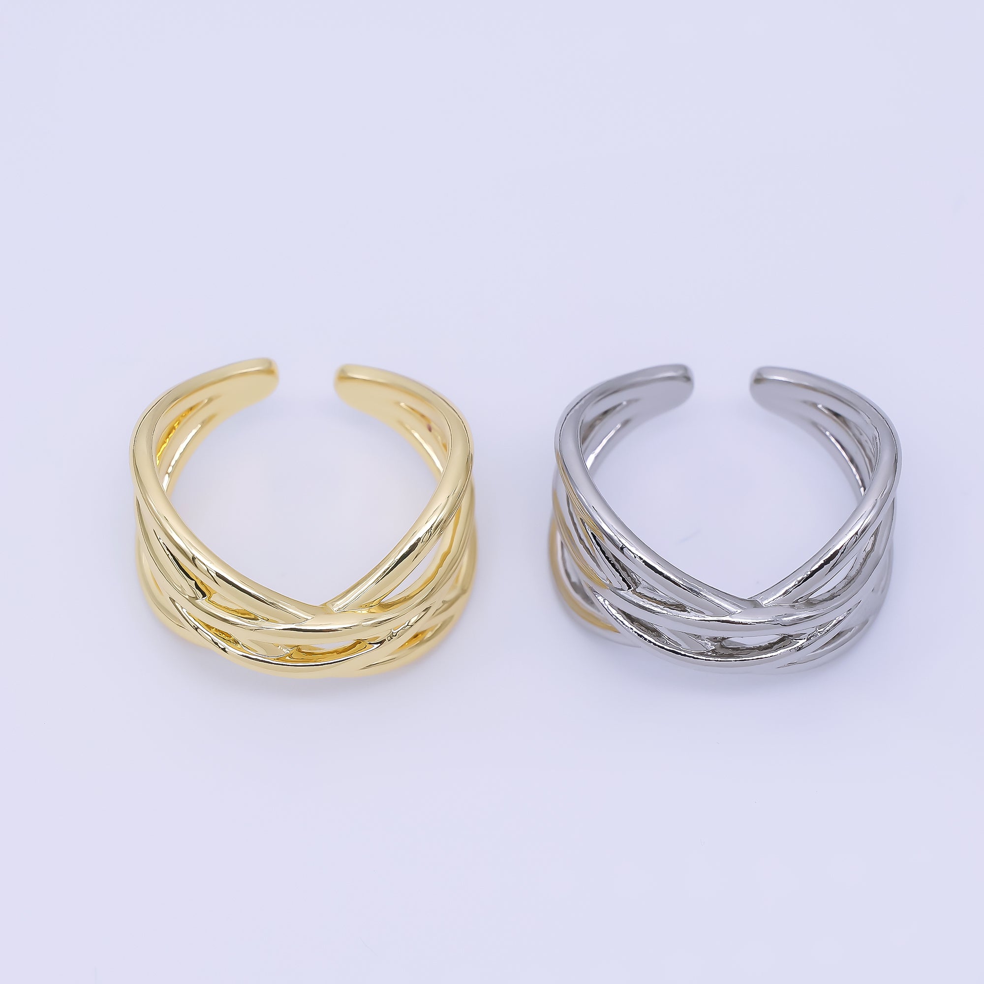24K Gold Filled Intertwined Lines Crossing Ring in Gold & Silver | O1628 O1631