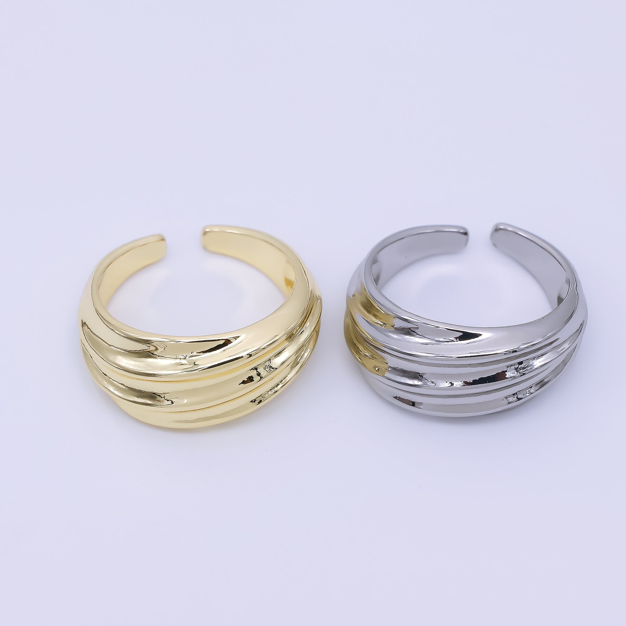 24K Gold Filled Stripes Textured Dome Ring in Gold & Silver | O1632 O1639