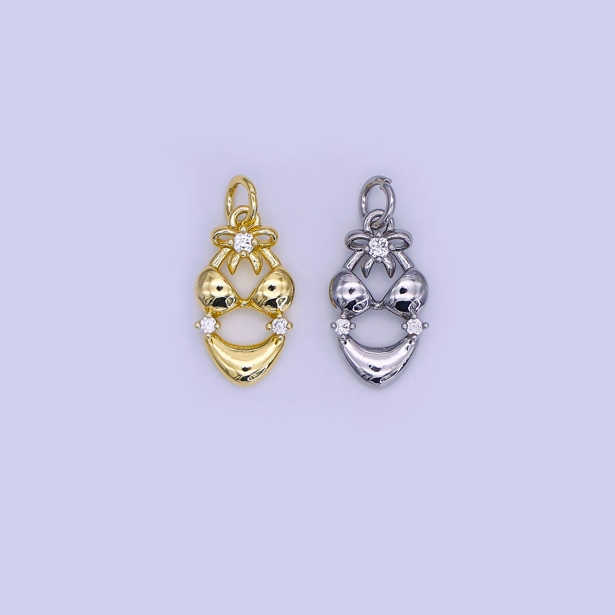 24K Gold Filled 16.5mm Round CZ Summer Outfit Bikini Bra Charm in Gold & Silver | AJ304