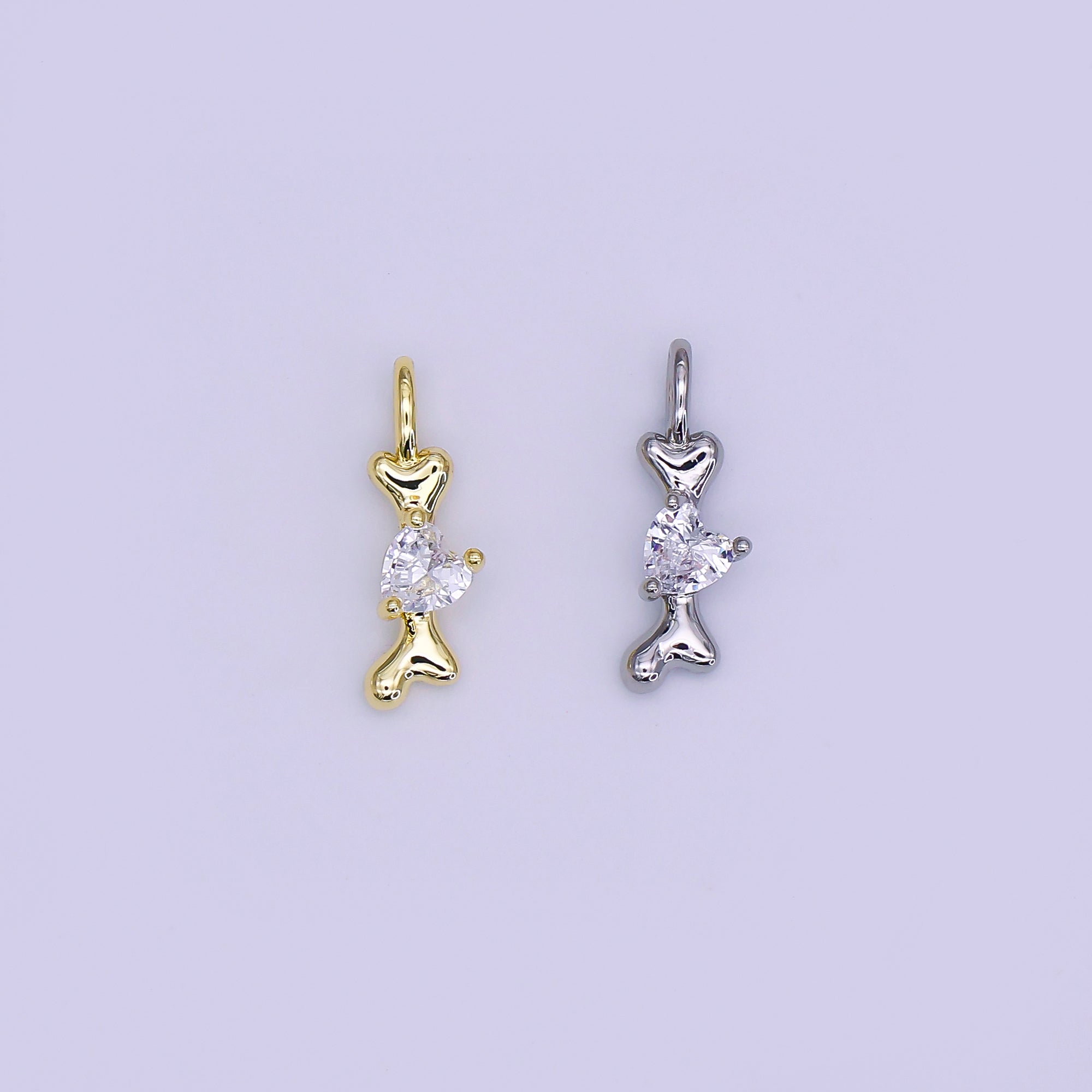 24K Gold Filled 16mm Heart Shaped CZ Melted Heart Bone Charm in Gold & Silver | AH483