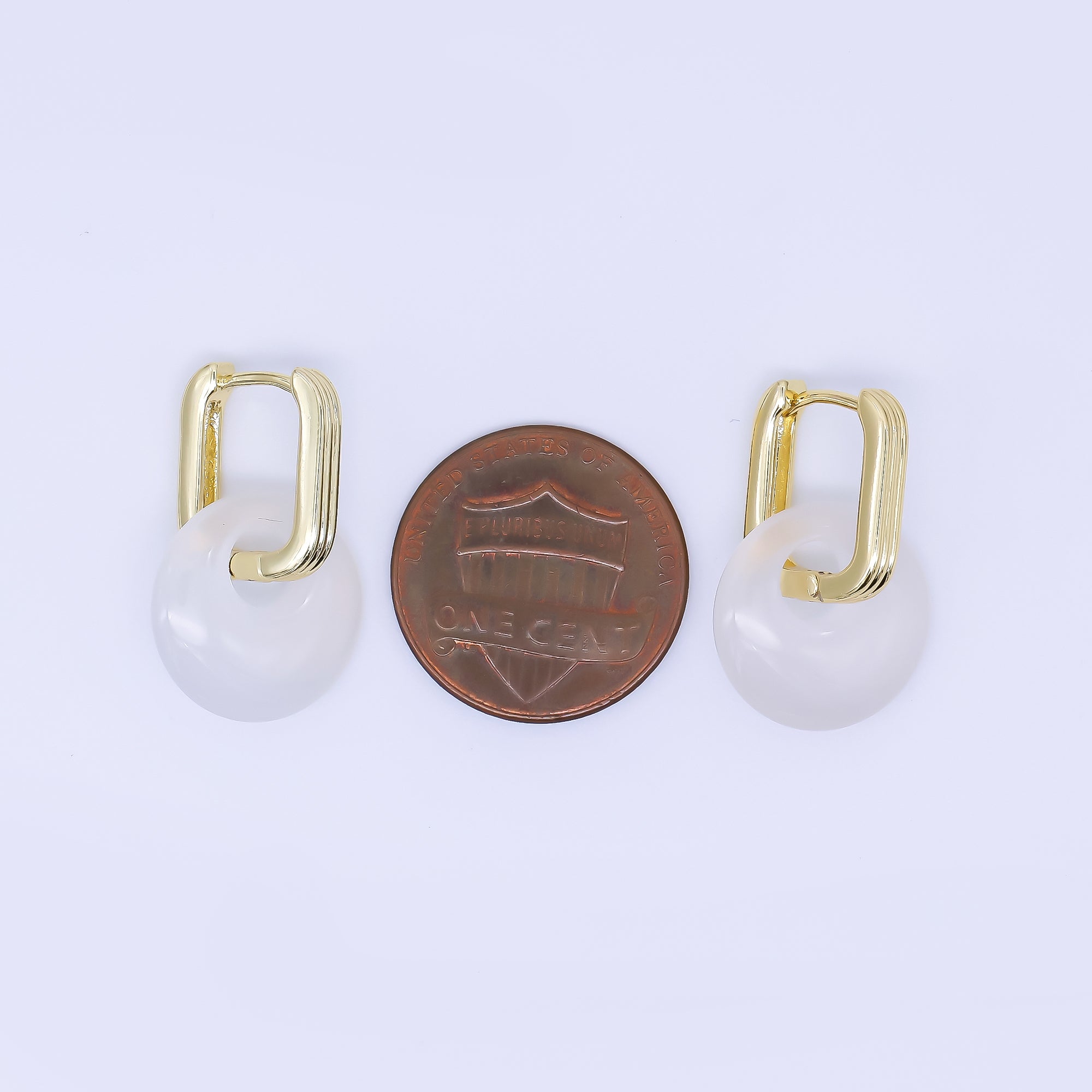 24K Gold Filled Green, White Agate Gemstone Drop Huggie Earrings | AB1590 AB1591