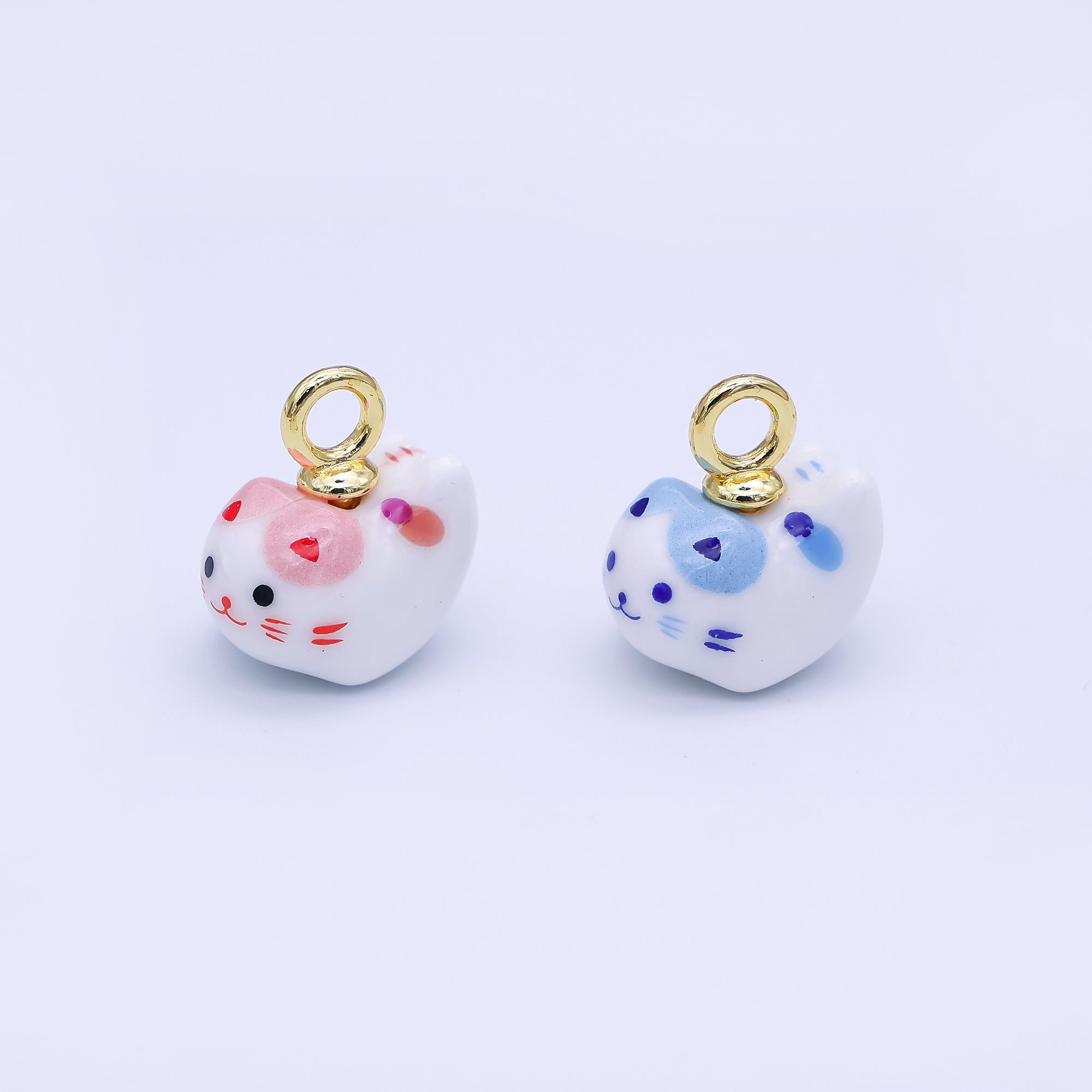 24K Gold Filled Blue, Red Kitten Cat Pet Ceramic Drop Pendant | N132