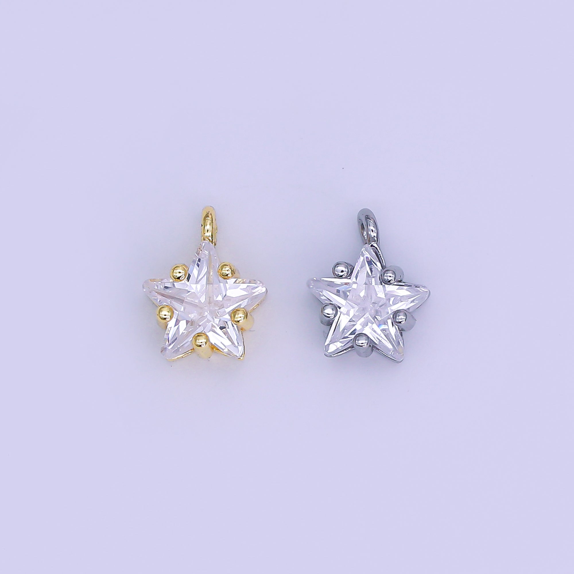 24K Gold Filled 10.5mm Clear CZ Celestial Star Mini Charm in Gold & Silver | AJ295