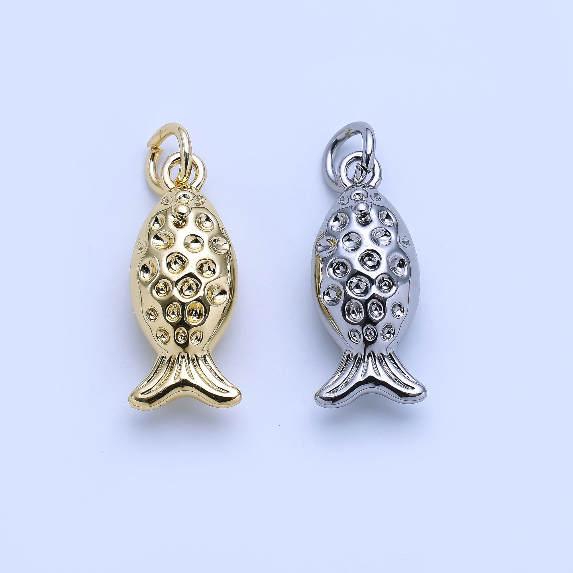 24K Gold Filled 18mm Dotted Fish Multidimensional 3D Charm in Gold & Silver | AJ482