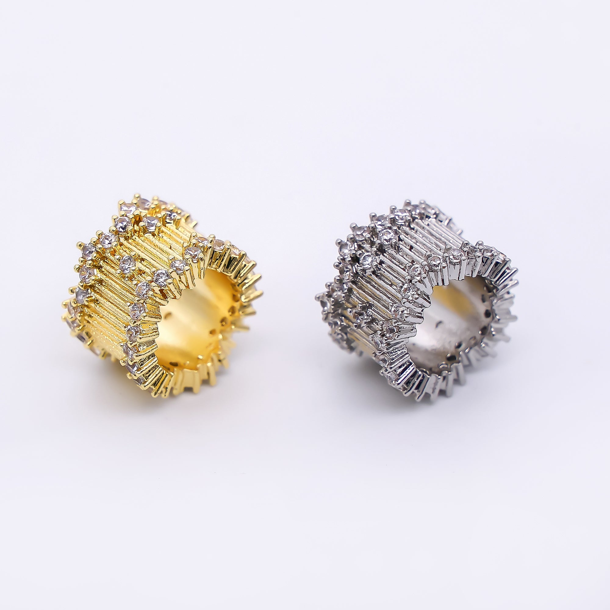 10pcs 24K Gold Filled 8mm Micro Paved CZ Stellar Barrel Bead Spacer in Gold & Silver | B480