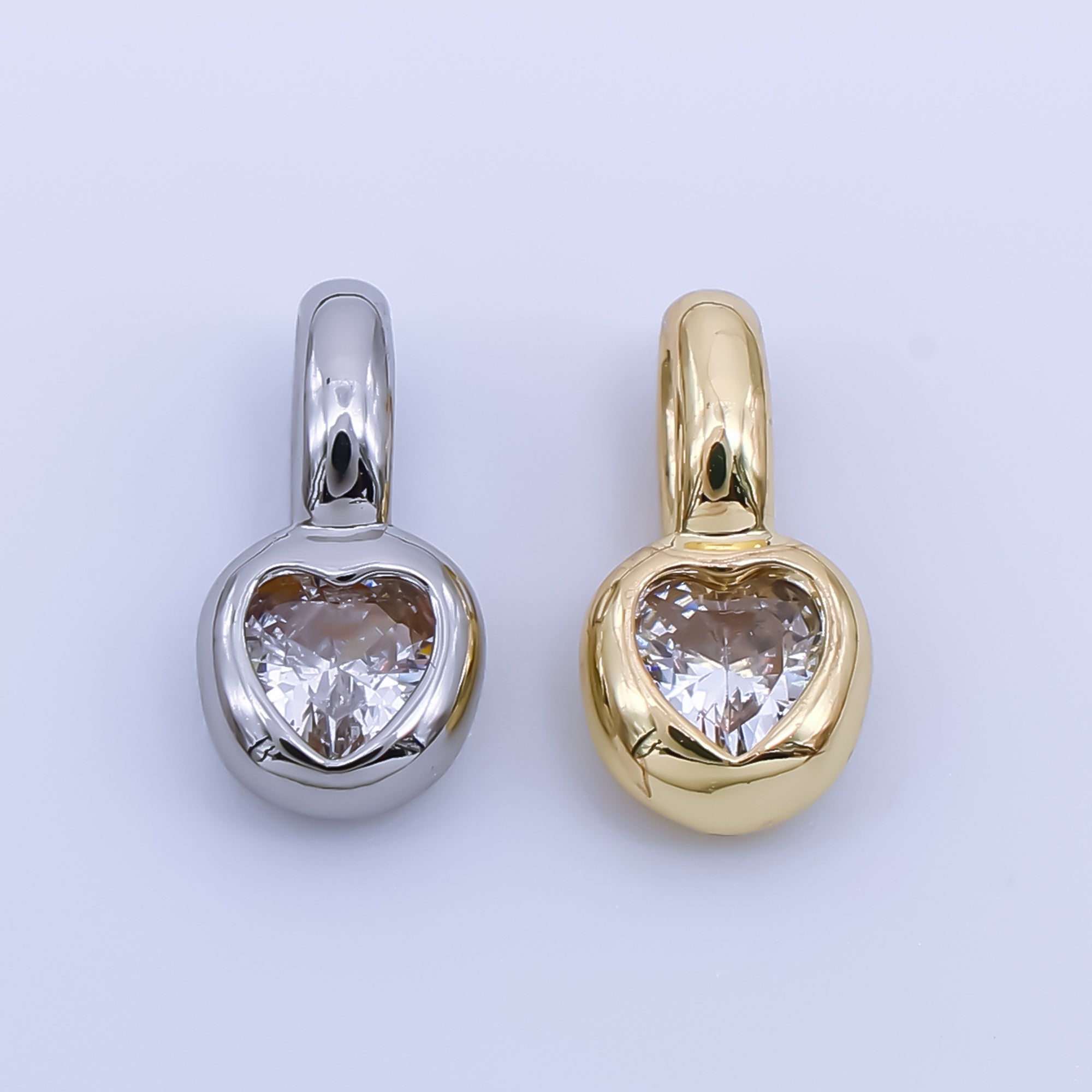 24K Gold Filled 11mm Bezel Framed Clear Heart-Shaped CZ Pendant in Gold & Silver | AA1611