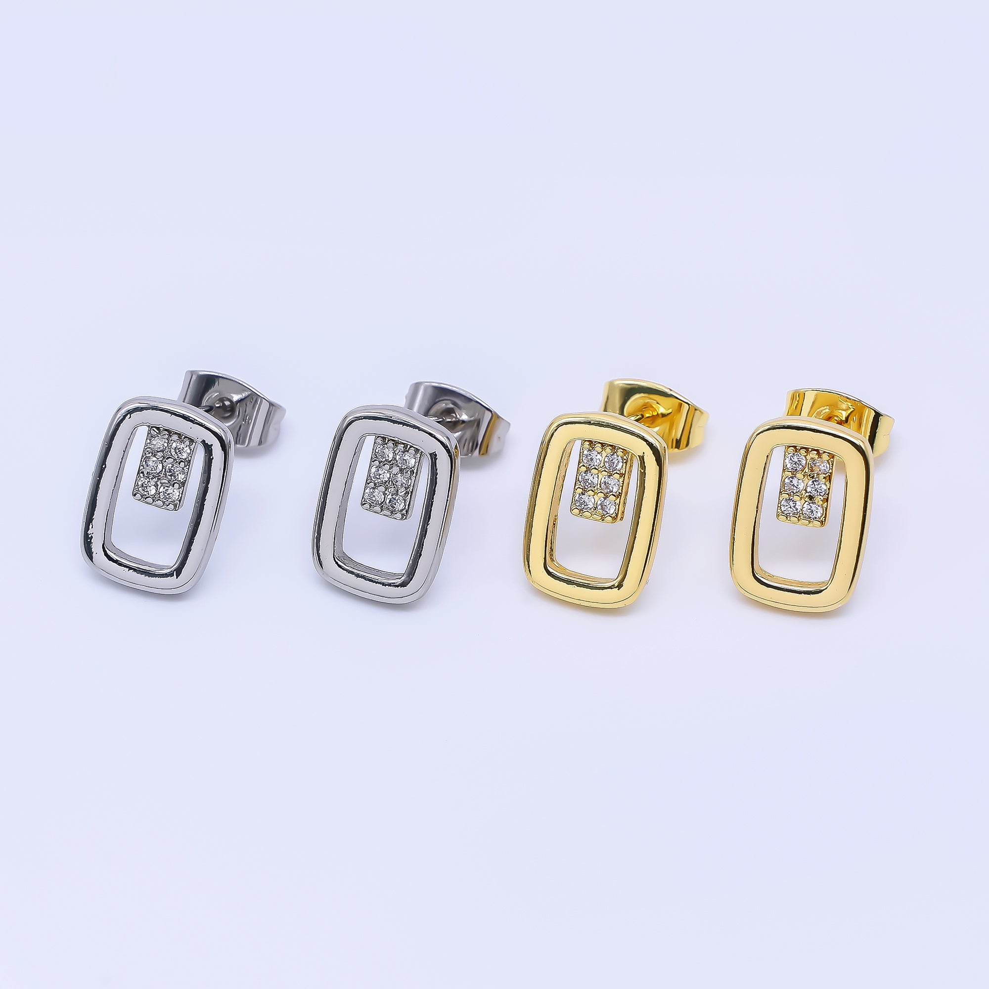 24K Gold Filled Micro Paved CZ Open Oval Centerpoint Stud Earrings in Gold & Silver | AI-425 AI-426