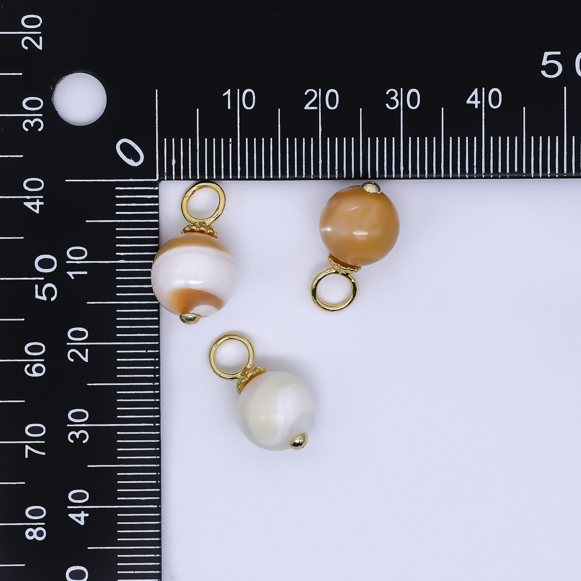 24K Gold Filled 18mm Shell Pearl Rounded Brown White Swirl Charm | P1866 P1844 P1947