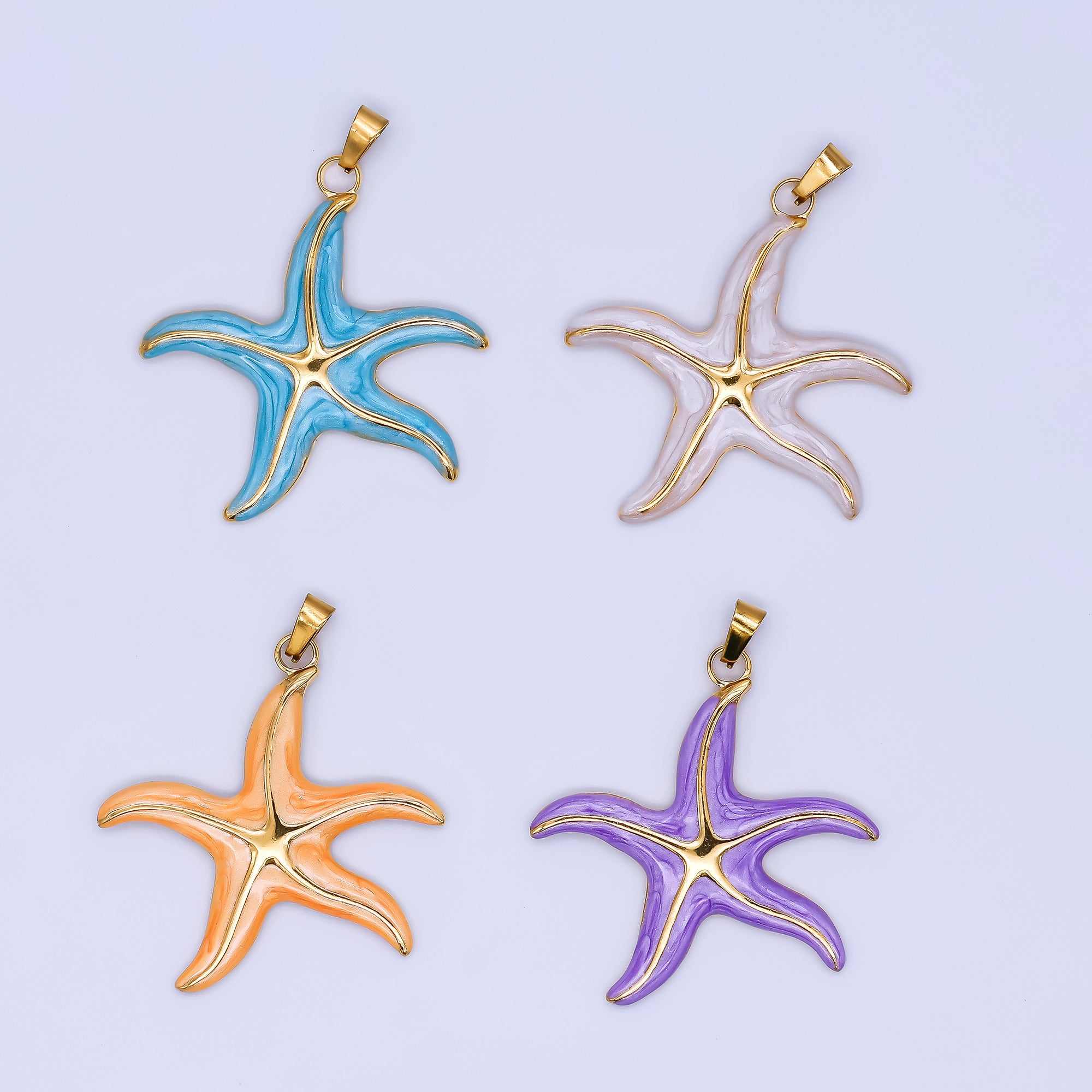 Gold Stainless Steel 37mm Blue, Purple, Orange Enamel Under the Sea Starfish Beach Pendant | J141 J419
