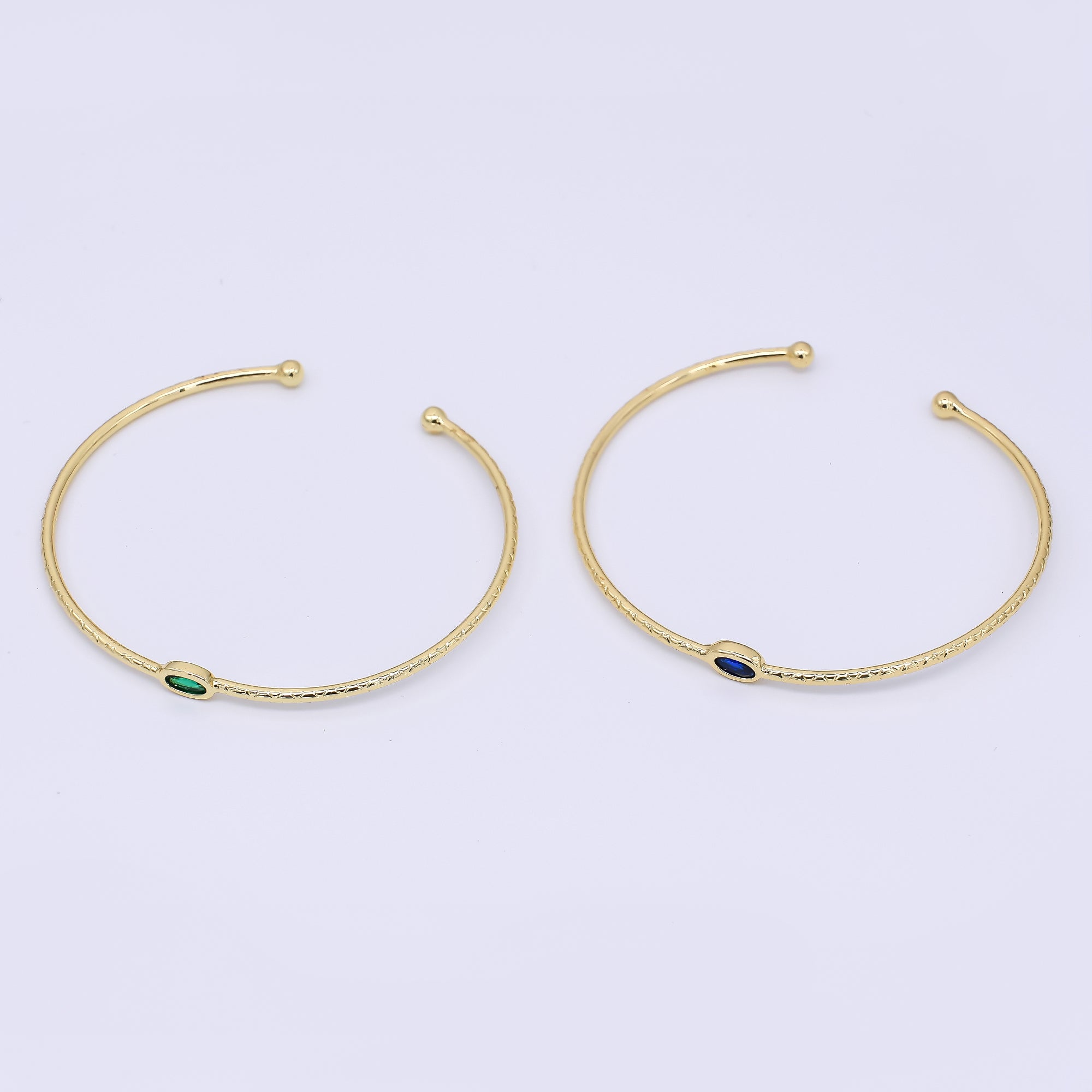 24K Gold Filled Blue CZ Simple Solitaire Cuff Bracelet | WA-3403