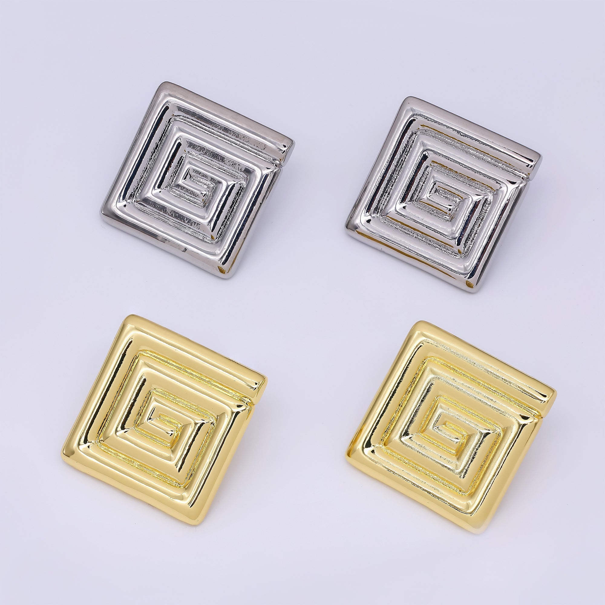 24K Gold Filled Spiral Square Dainty Stud Earrings in Gold & Silver | AJ-096 AJ-097