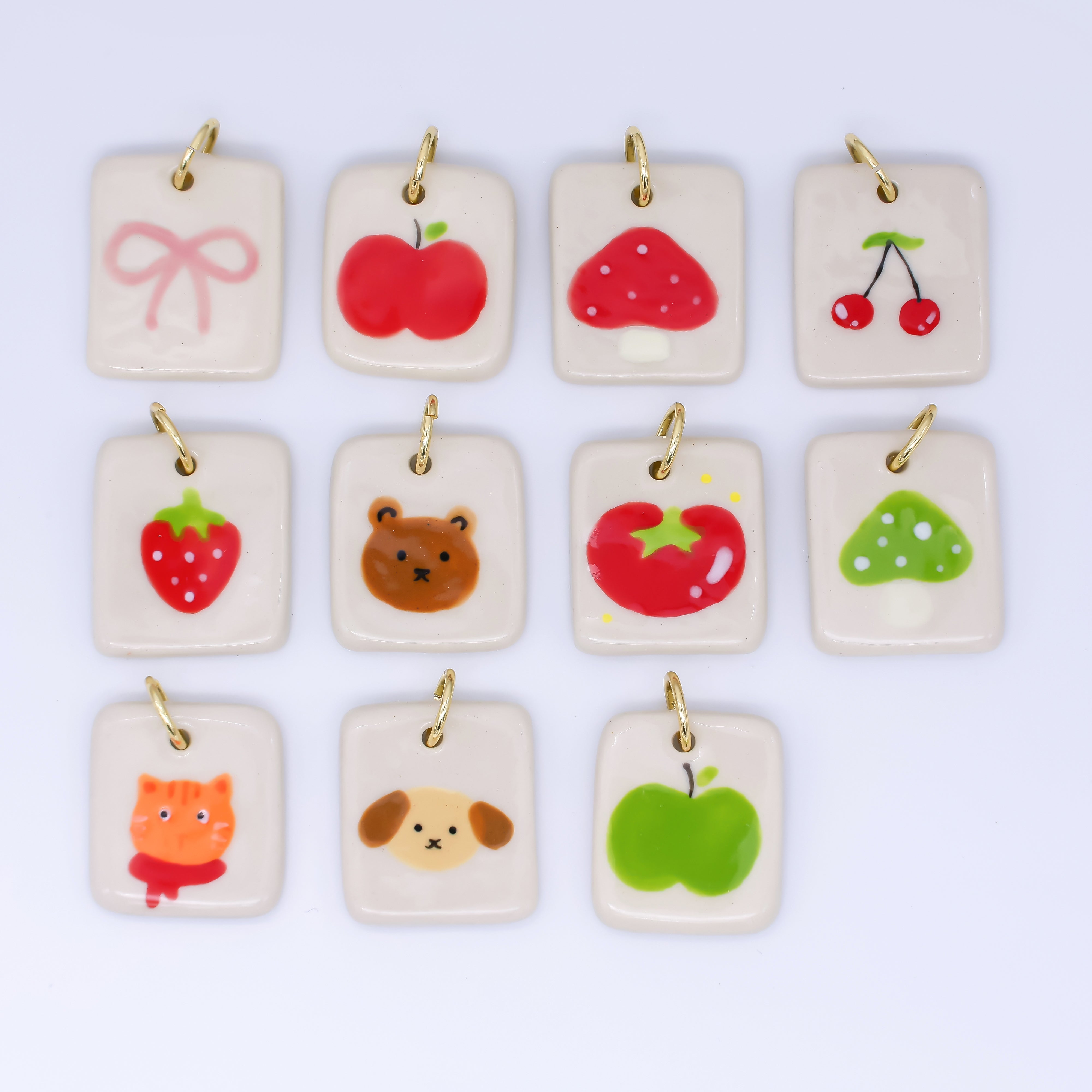 24K Gold Filled 20mm Dog, Fuit, Bear Ceramic Art Tile Charm | N386 N397 N398 N402 N444 N465 N518 N536 N559 N578 N585 N603 N627 N632 N640 N657 N660 N677 N678 N689 N691