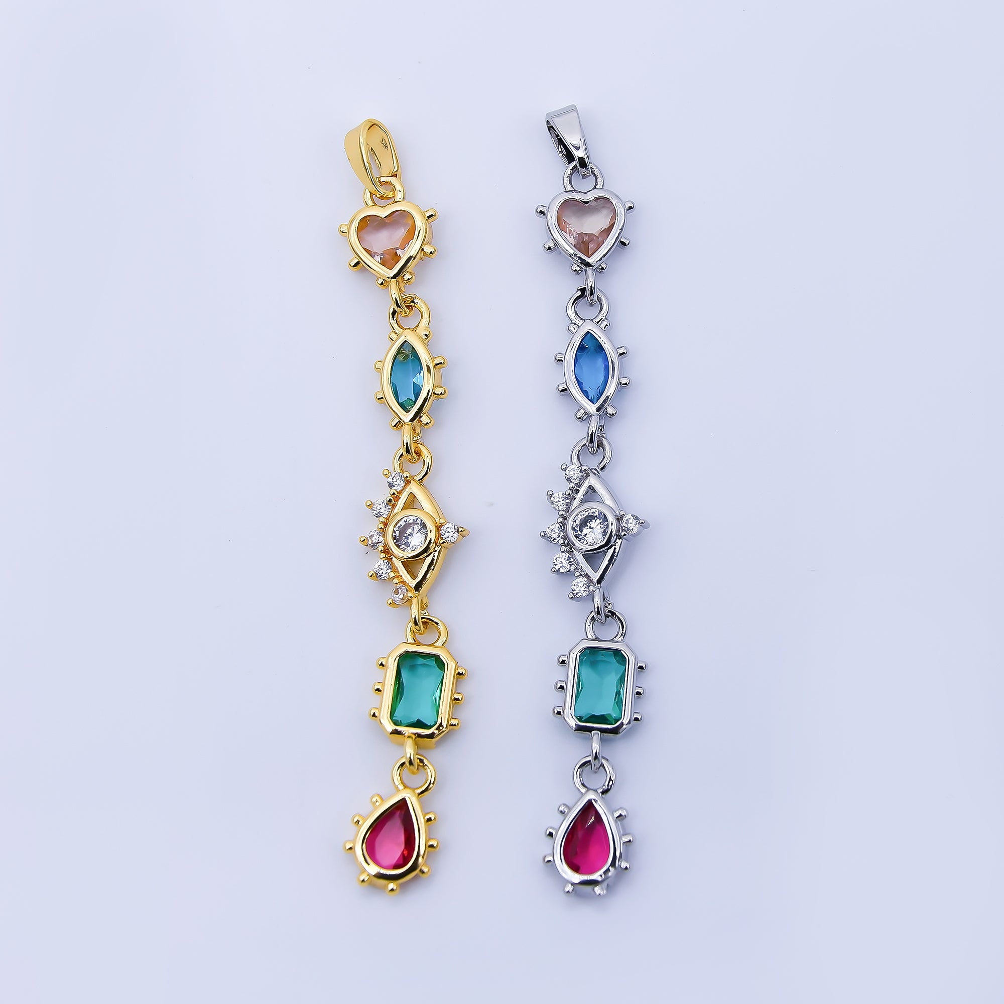 24K Gold Filled Multi Color Shape CZ Drop Charm Pendant Heart, Marquise & Teardrop Design in Gold or Silver AA1673