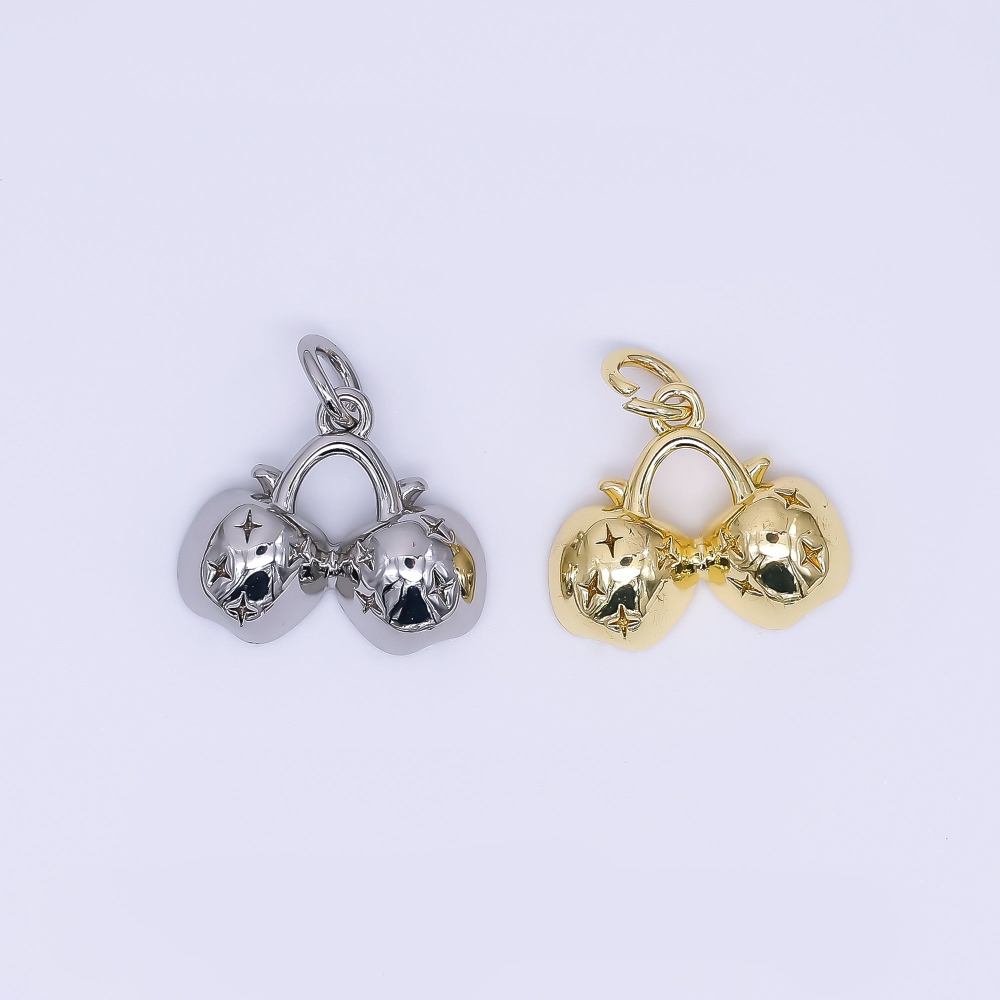 24K Gold Filled 13mm Apple Twin Fruit Charm in Gold & Silver | AH-553