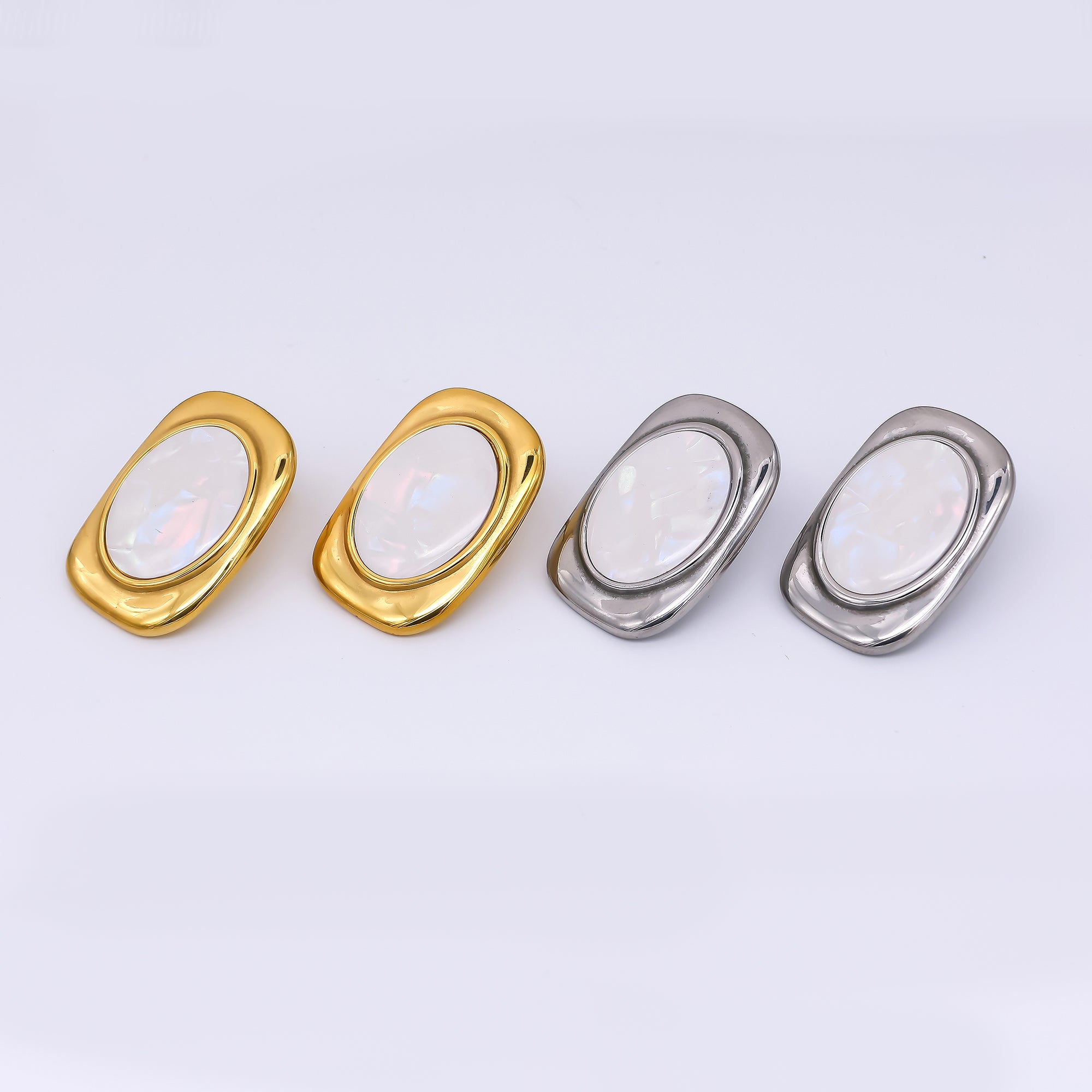 24K Gold Filled Shell Pearl Abstract Modern Stud Earrings in Gold & Silver | AJ-089 AJ-090