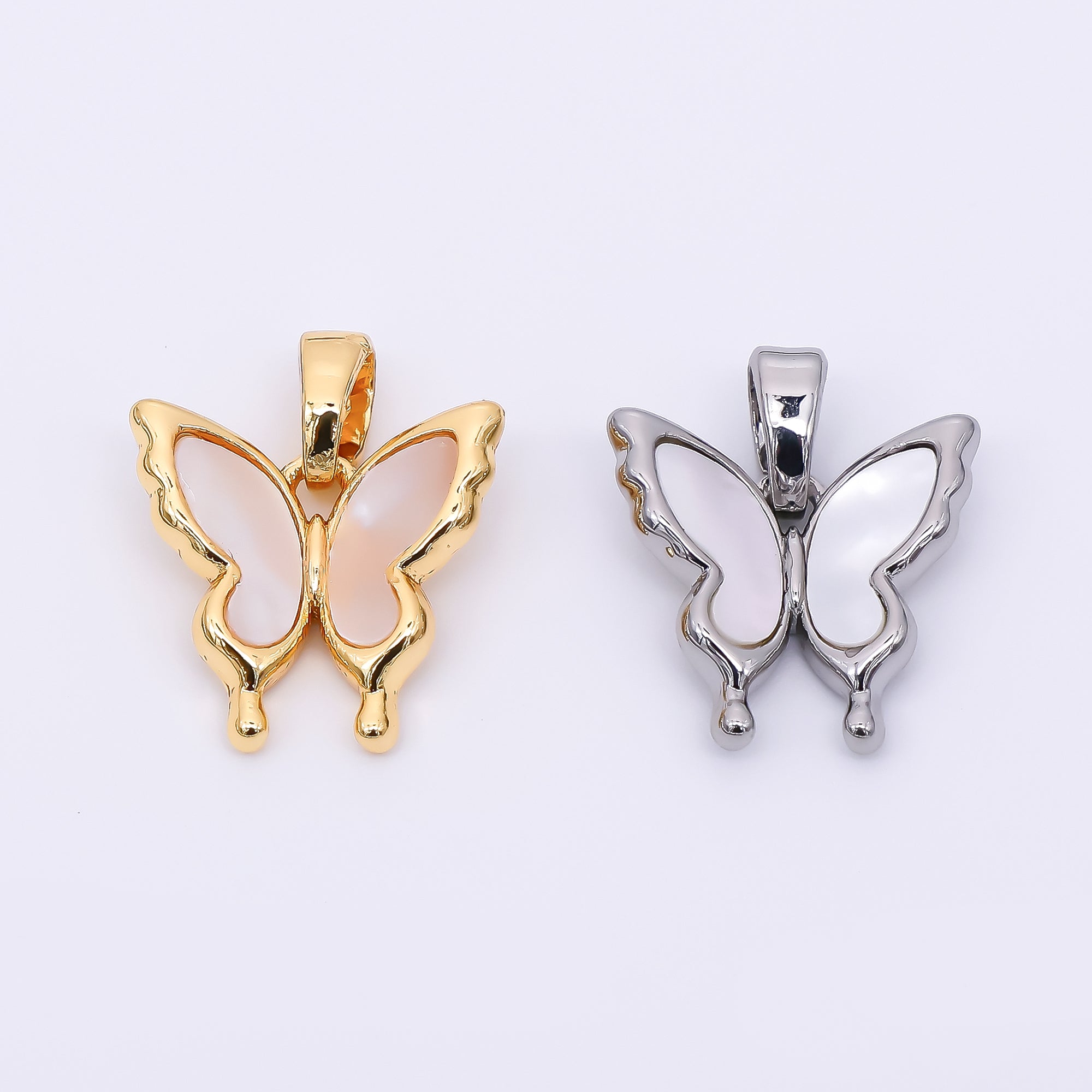 24K Gold Filled 20mm Mother of Pearl Delicate Butterfly Animal Pendant in Gold & Silver | AA-1570
