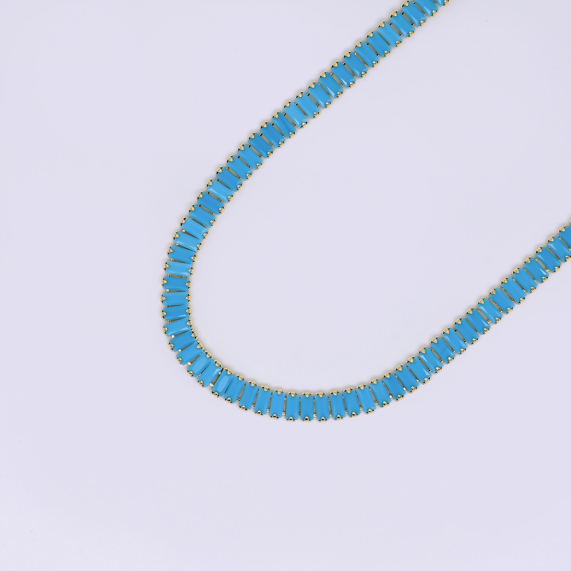 24K Gold Filled Turquoise Rectangular CZ Box Clasp Tennis Necklace 17.71 Inch | WA-3801