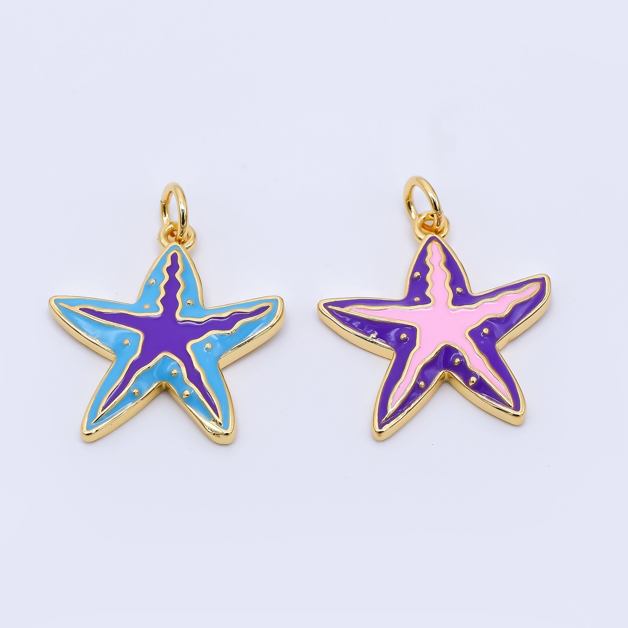 24K Gold Filled 19mm Enamel Art Purple & Pink Sea Starfish Animal Charm | AJ-385