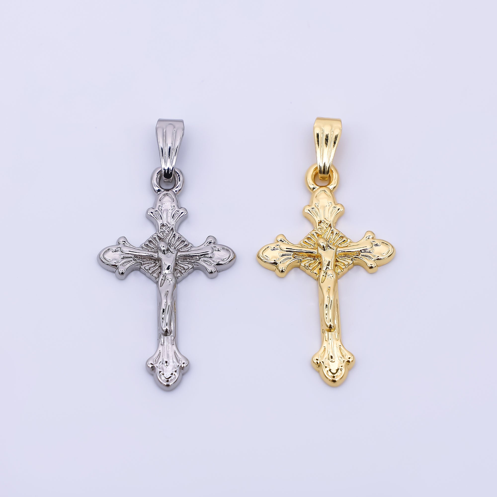 24K Gold Filled 31mm Christ Cross Crucifix Charm in Gold & Silver | AA1609