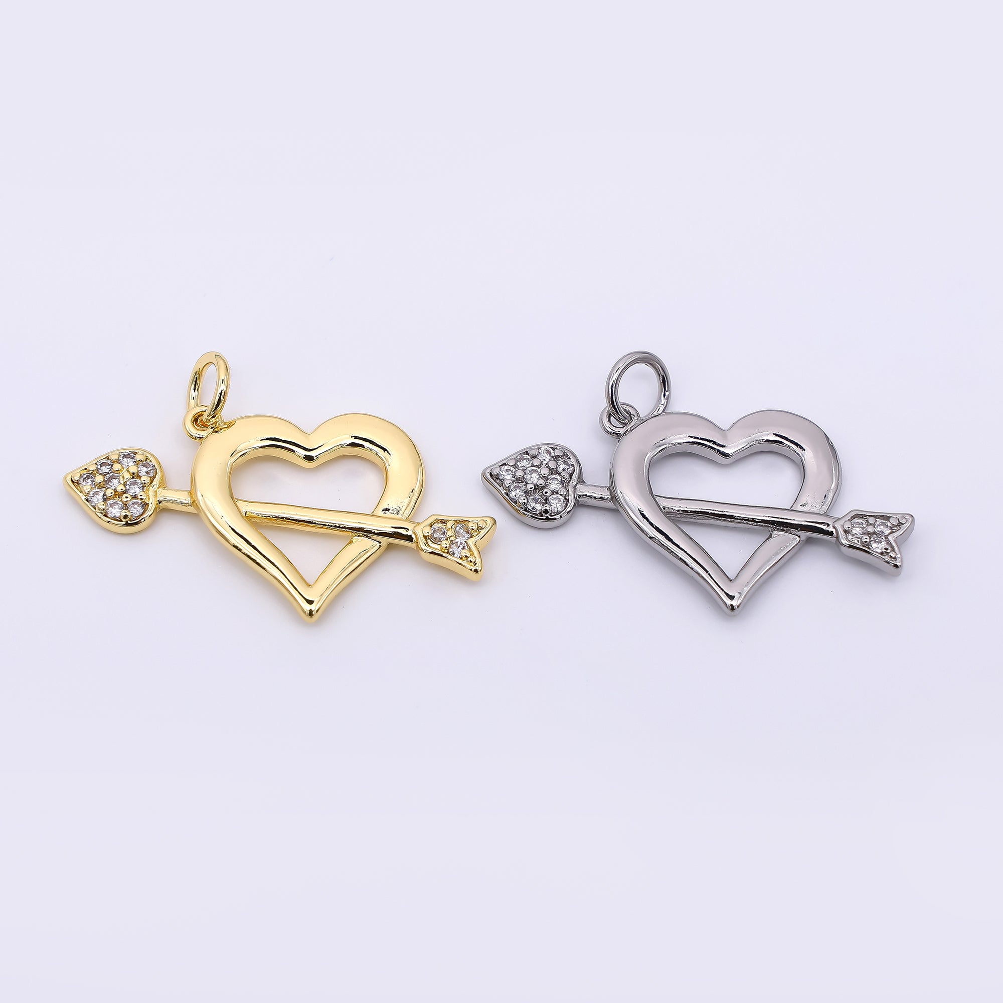 24K Gold Filled 15.5mm Arrowed Heart Shoot Cupid Drop Charm in Gold & Silver | AC1597