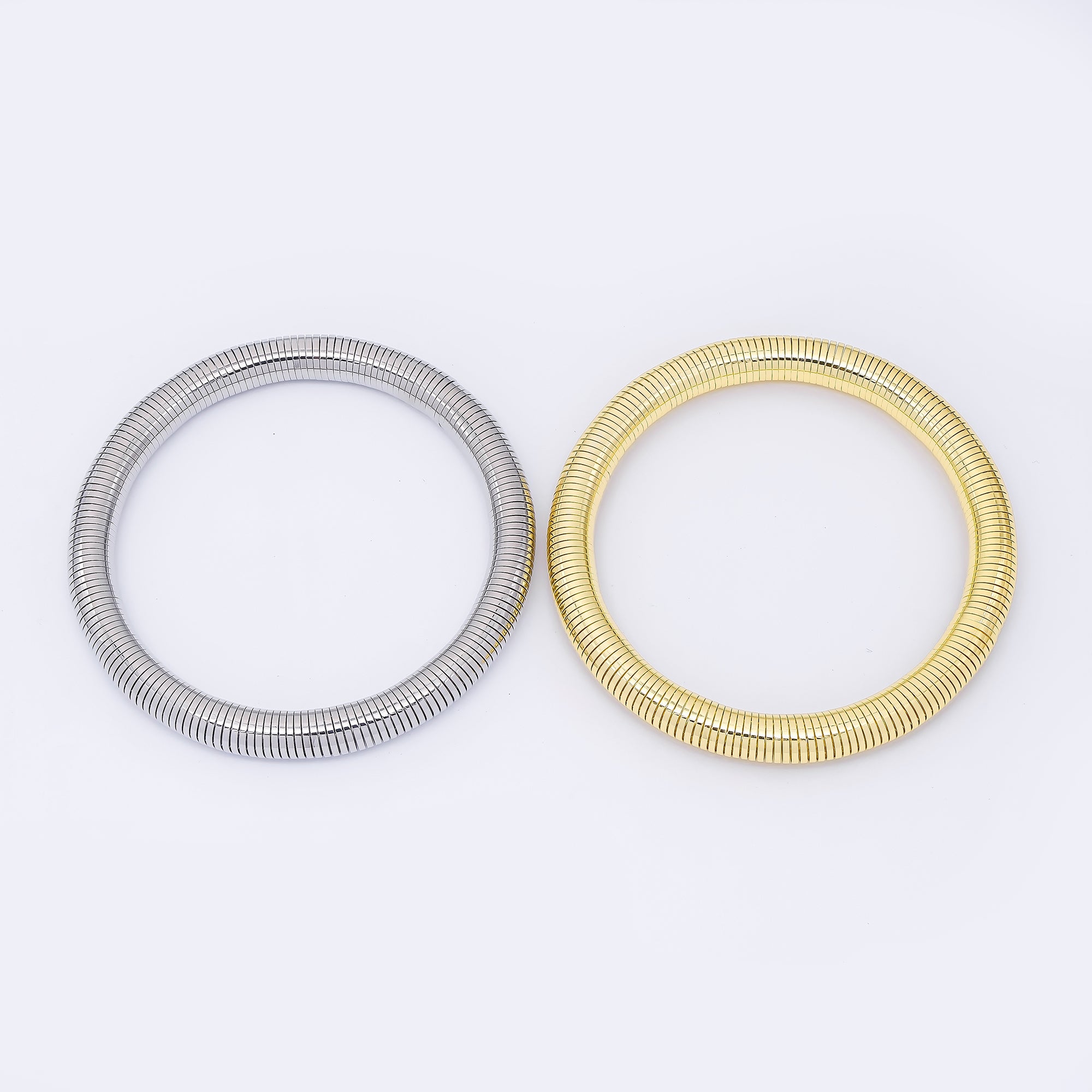 24K Gold Filled Ribbed Twisted Rope Flexi Coil Bangle Bracelet in Gold & Silver | WA-3897 WA-3896