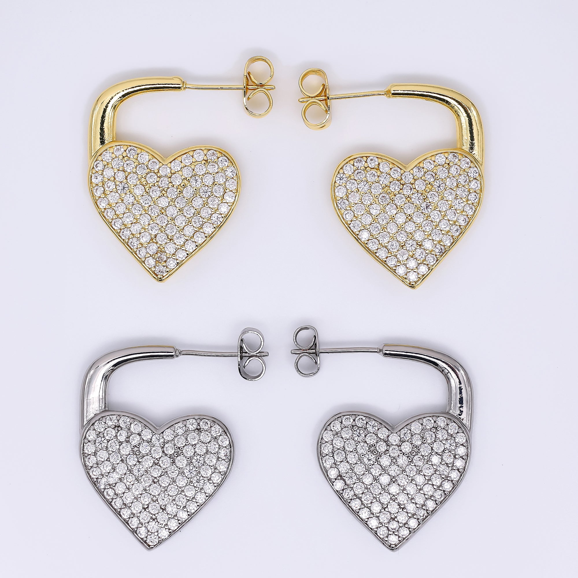24K Gold Filled Micro Paved CZ Full of Heart Huggie Hoops Earrings | AJ-081 AJ-082
