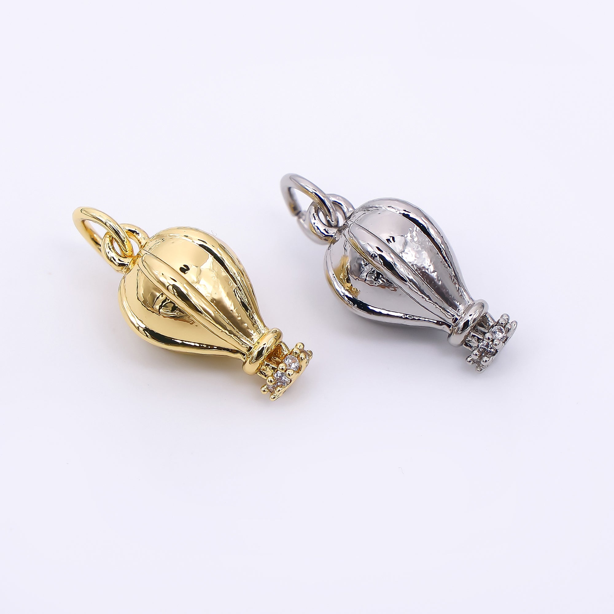 24K Gold Filled 15mm Micro Paved CZ Hot Air Balloon Charm inGold & Silver | M-748