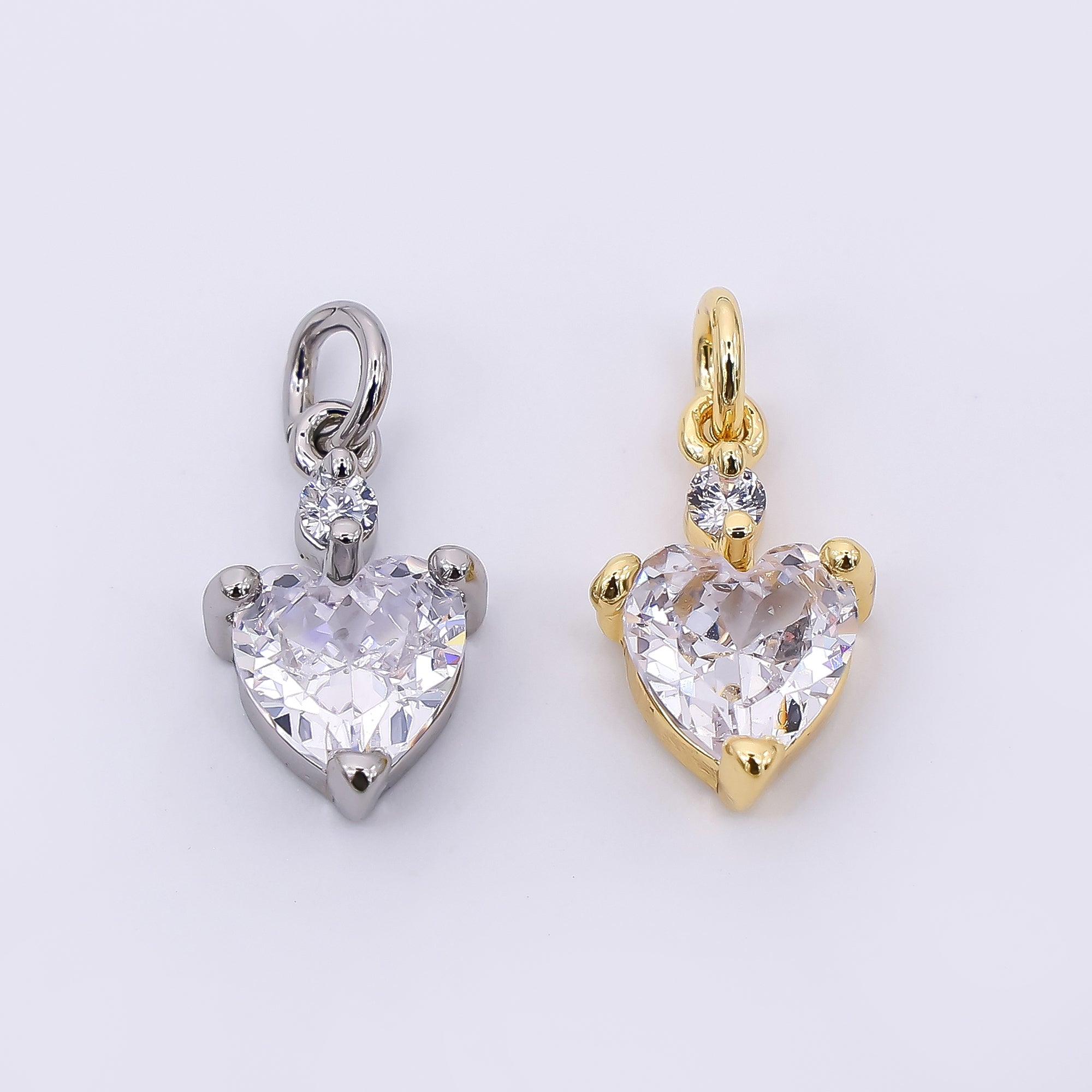 24K Gold Filled 12mm Heart-Shaped CZ Heart Pop Drop Charm in Gold & Silver | AC1599