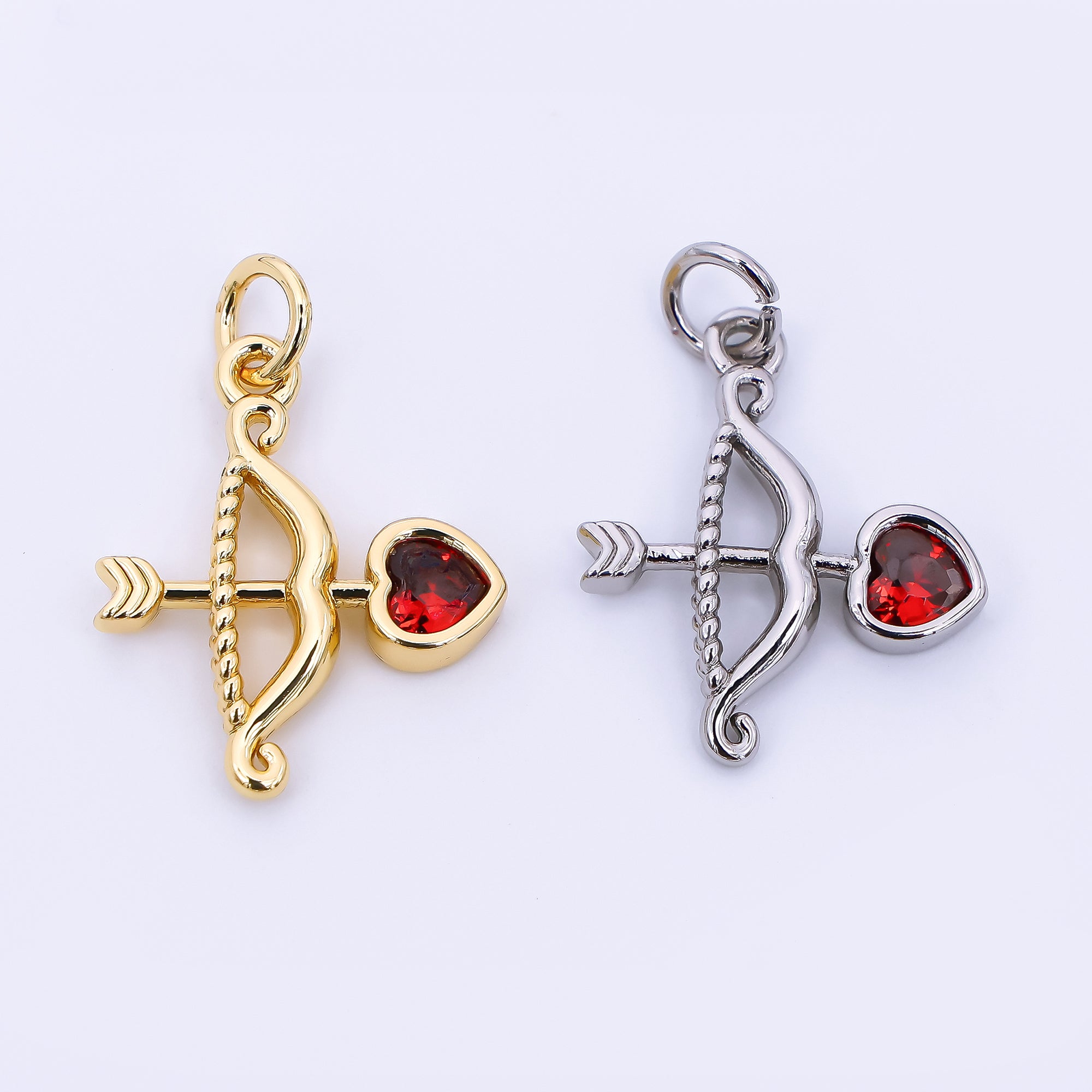 24K Gold Filled 18mm Red Heart-Shaped CZCupid Love Arrow Charm | M-573