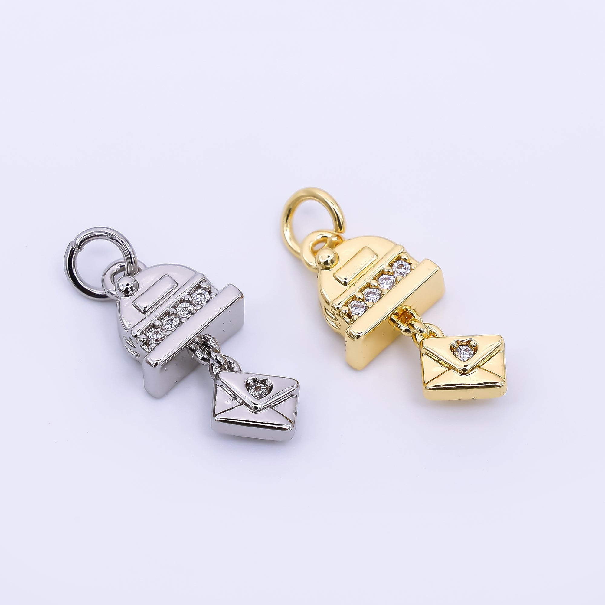 24K Gold Filled 17.5mm Micro Paved CZ Love Letter & Mailbox Drop Charm | M-675