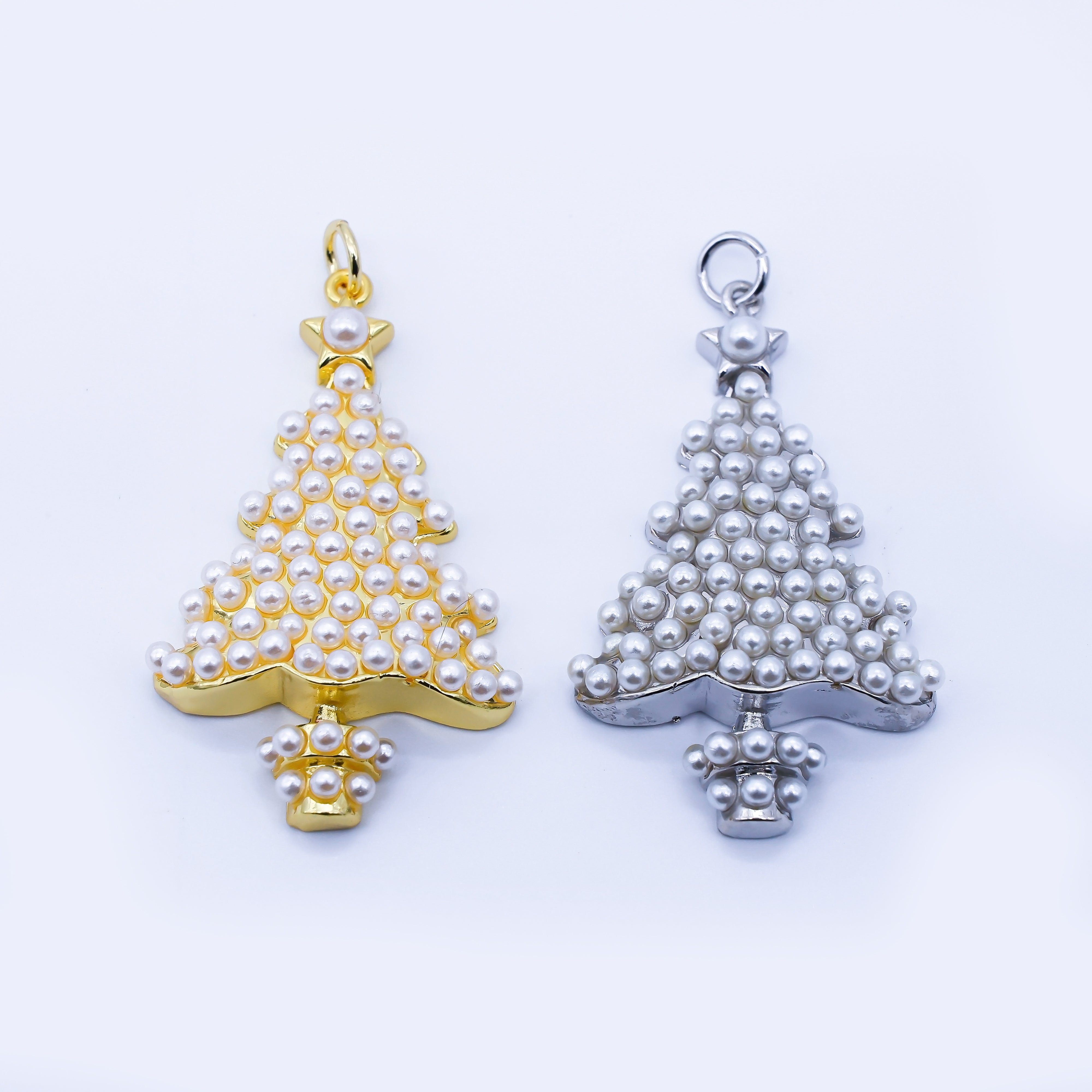 24K Gold Filled Shell Pearl Christmas Tree Charm in Gold & Silver | C813
