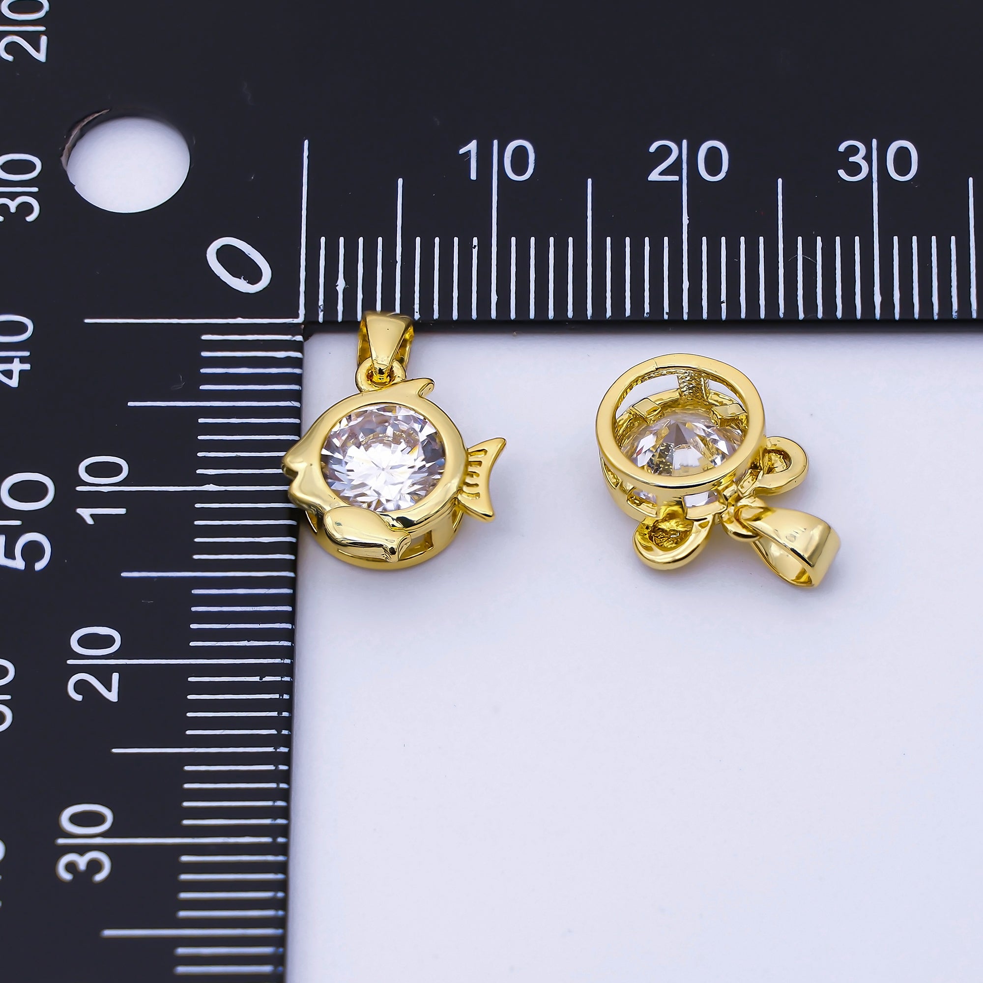 24K Gold Filled 15mm Clear CZ Zodiac Sign Pendant | A1352 - A1357