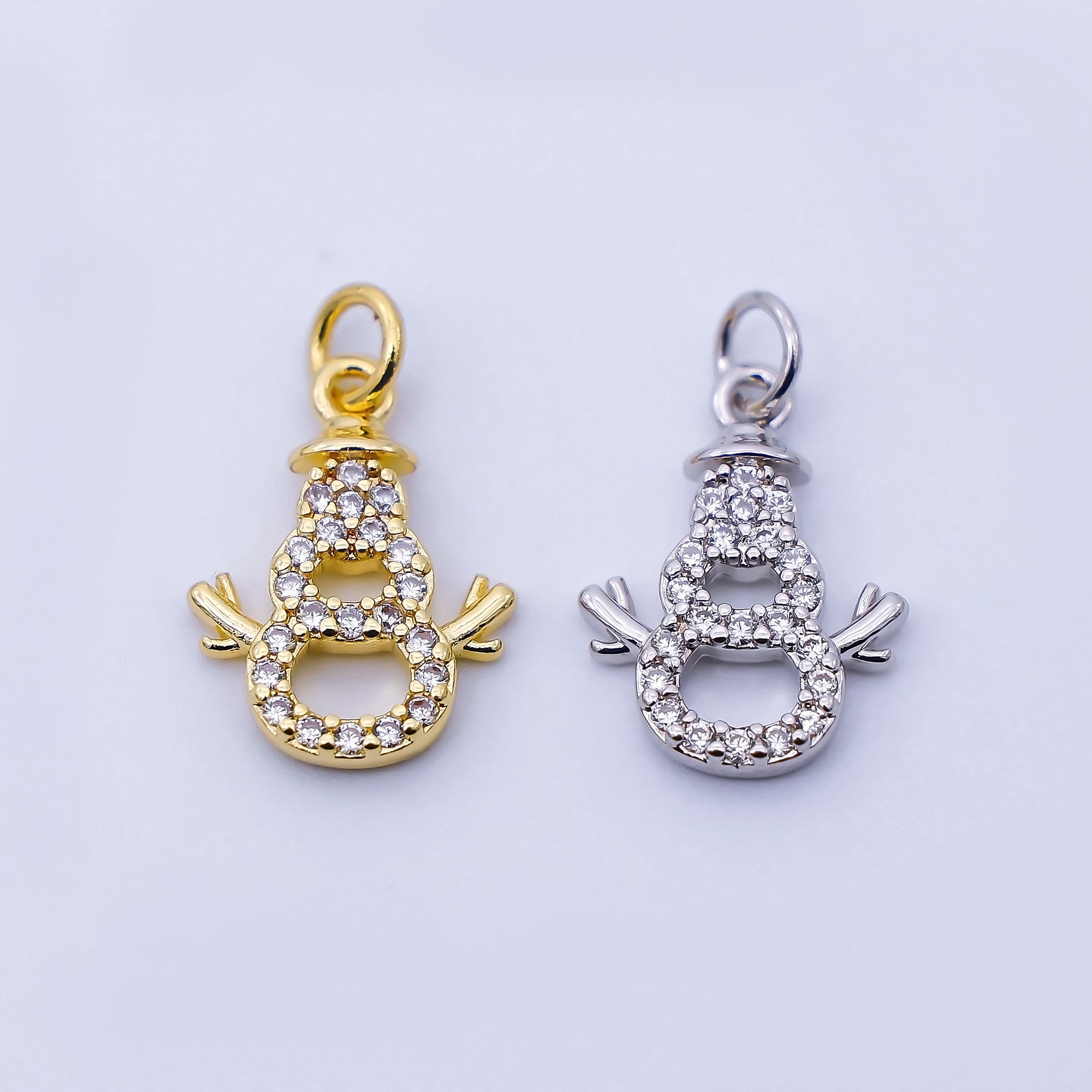 24K Gold Filled 14mm Open Micro Paved CZ Snowman Charm in Gold & Silver | E027