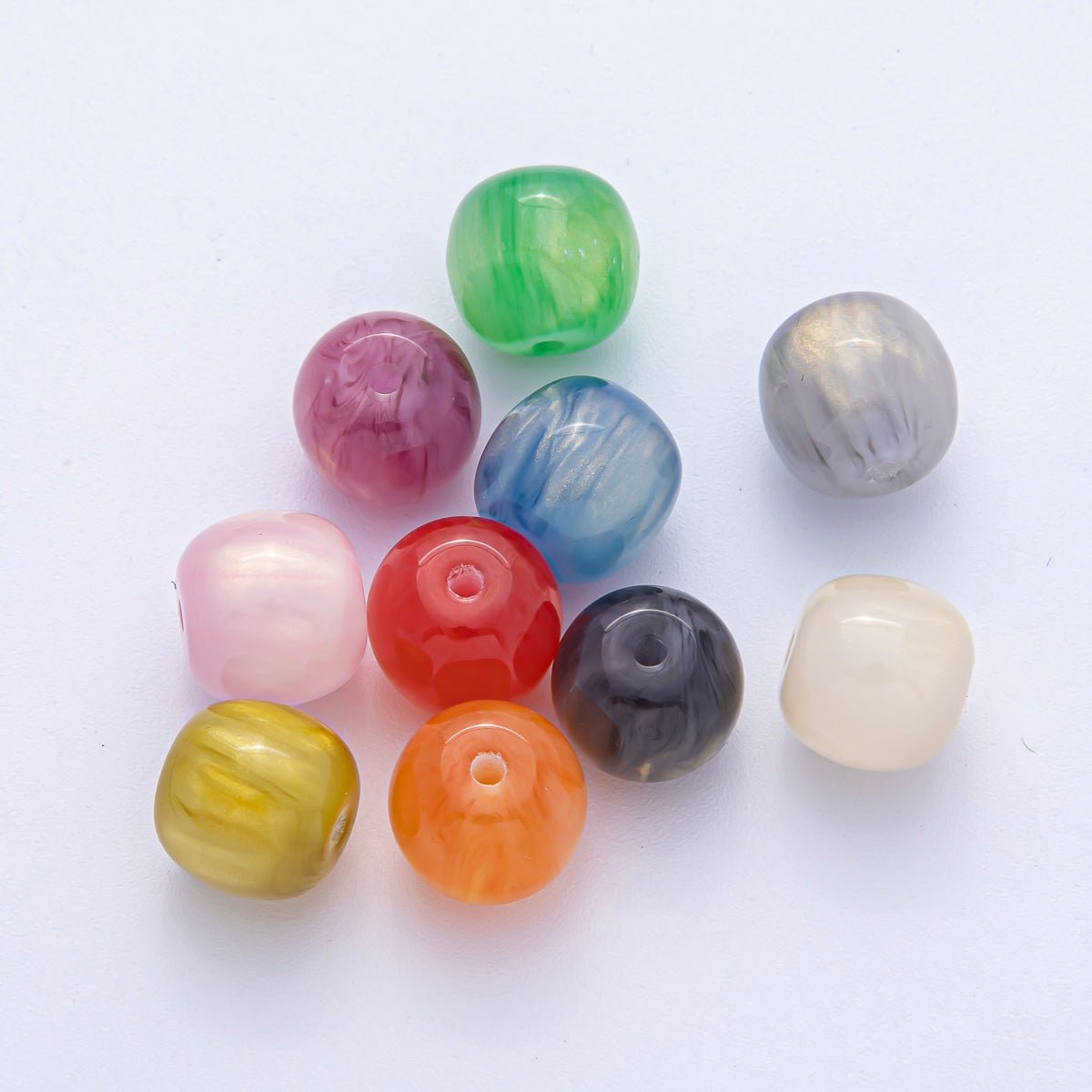10 pcs 12mm Green, White, Black, Yellow, Purple, Blue, Red, Grey, Pink Glitter Round Resin Bead Set | B584 - B600 - DLUXCA