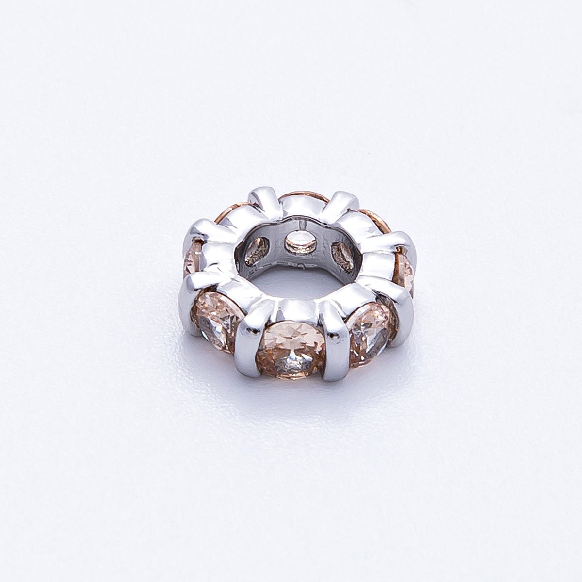 10.5mm Personalized Birthstone Micro Paved Round CZ Rondelle Spacer Set | Beads - 00101 ~ Beads - 00112 - DLUXCA