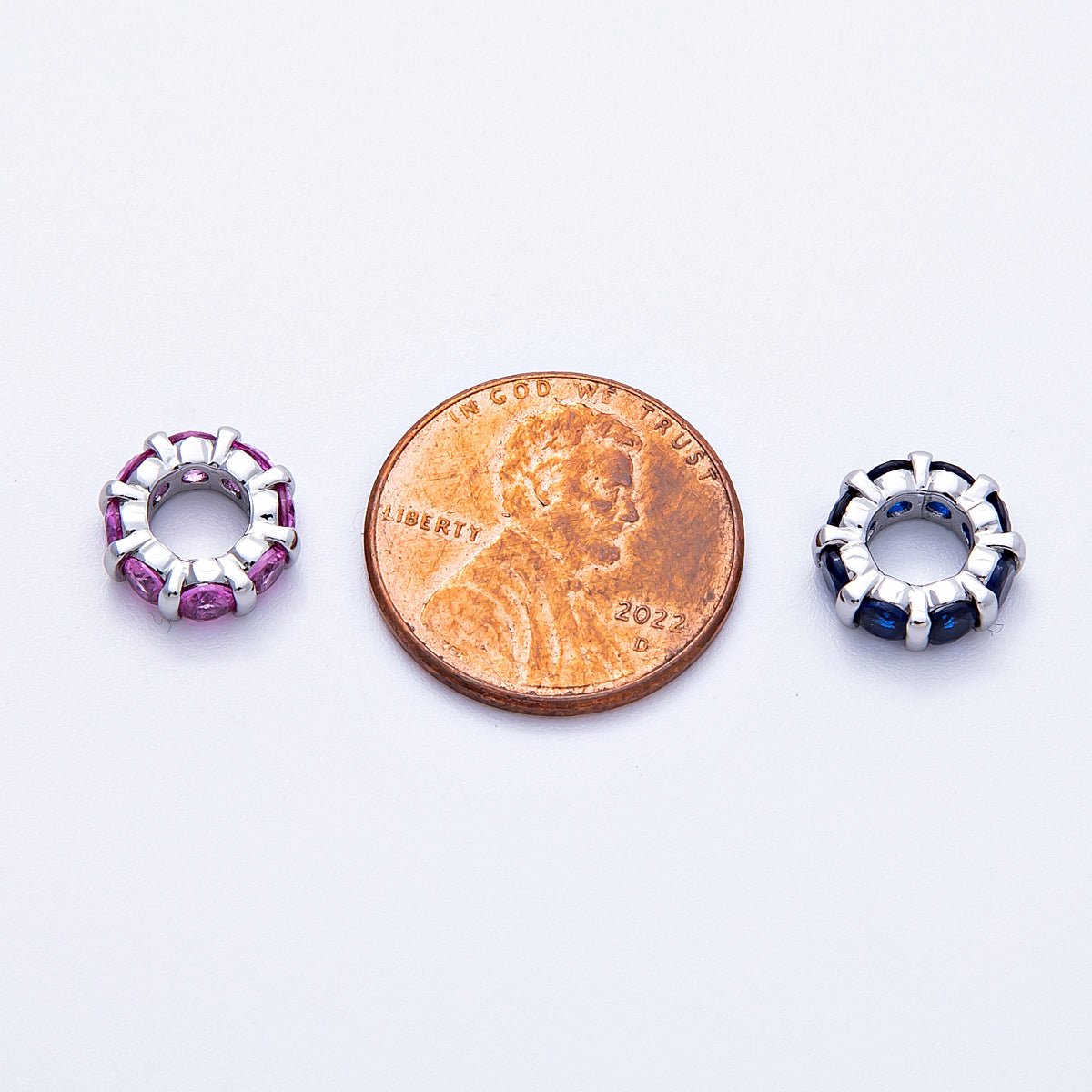 10.5mm Personalized Birthstone Micro Paved Round CZ Rondelle Spacer Set | Beads - 00101 ~ Beads - 00112 - DLUXCA