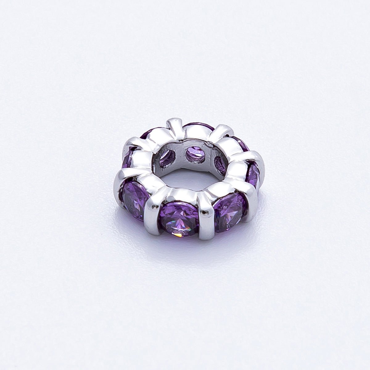 10.5mm Personalized Birthstone Micro Paved Round CZ Rondelle Spacer Set | Beads - 00101 ~ Beads - 00112 - DLUXCA